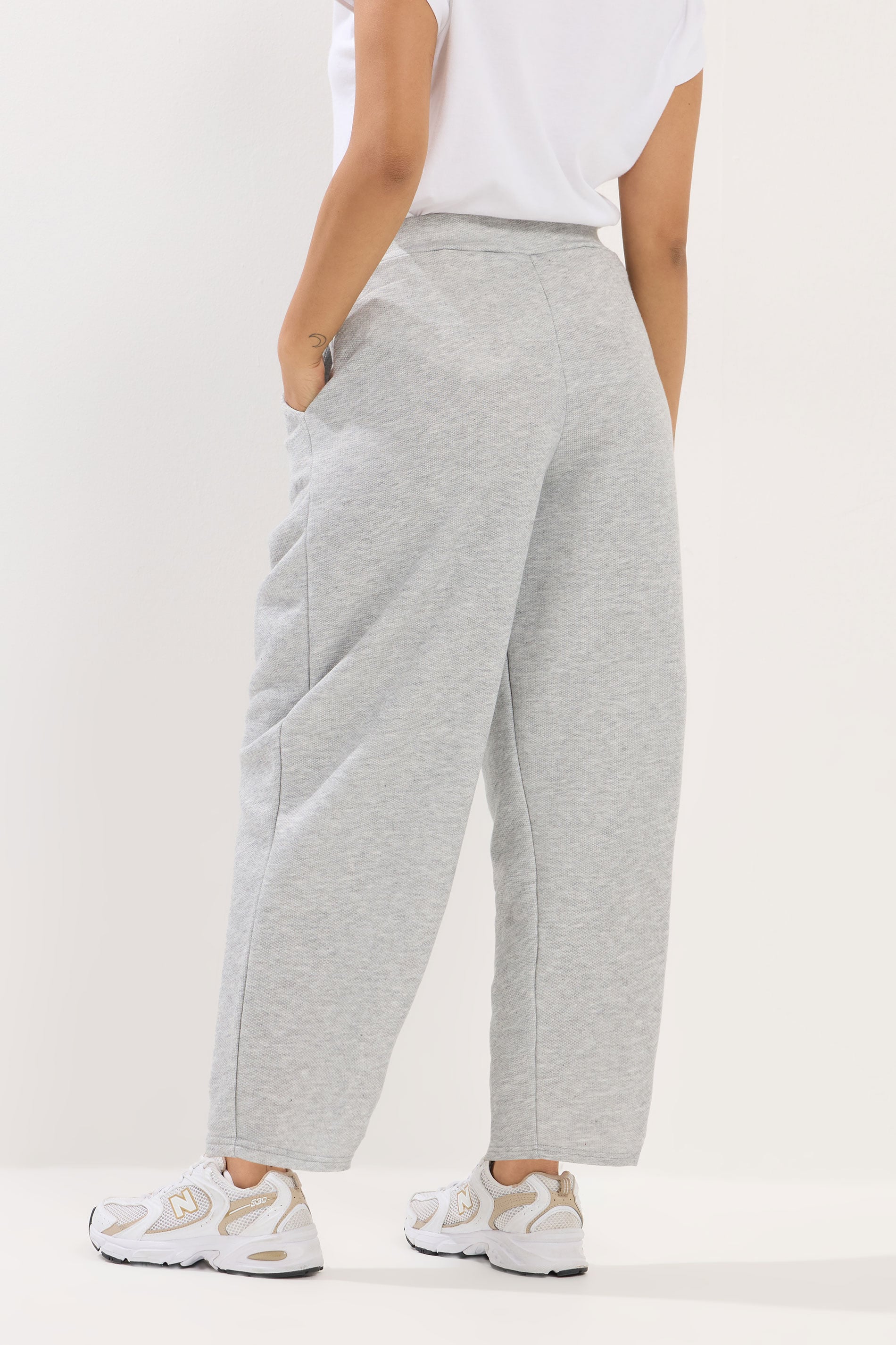 PixieGirl Petite Women's Grey Marl Jersey Pleated Barrel Trousers | PixieGirl 2
