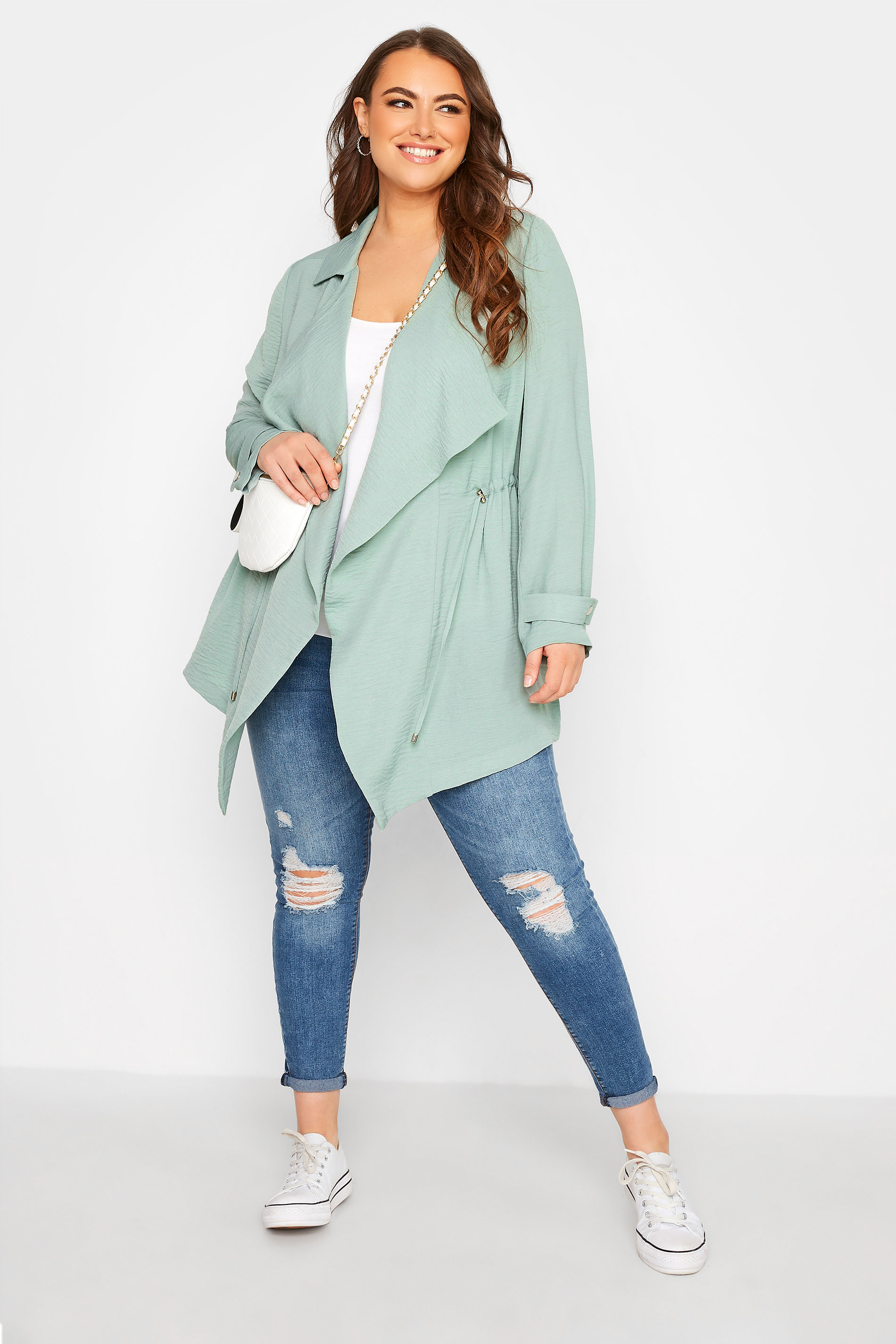 Plus Size Sage Green Waterfall Jacket | Yours Clothing  2
