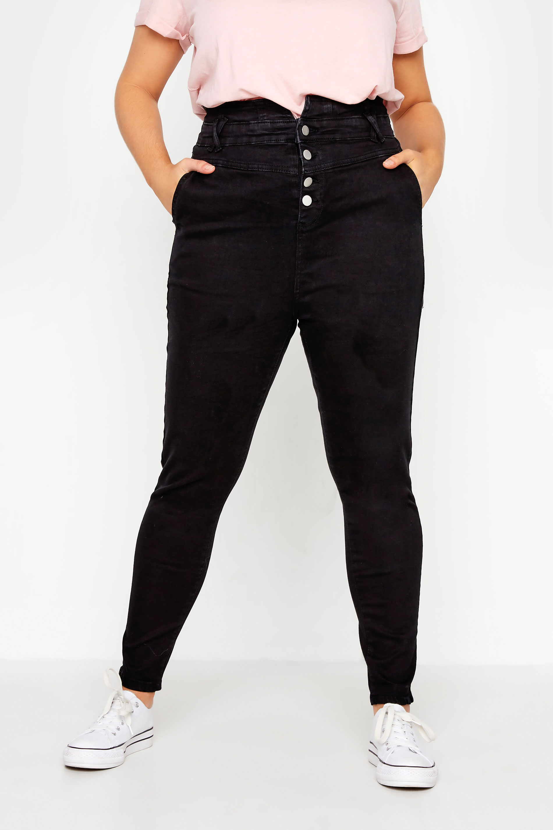 Plus Size Black Corset Waist Skinny AVA Jeans | Yours Clothing 1