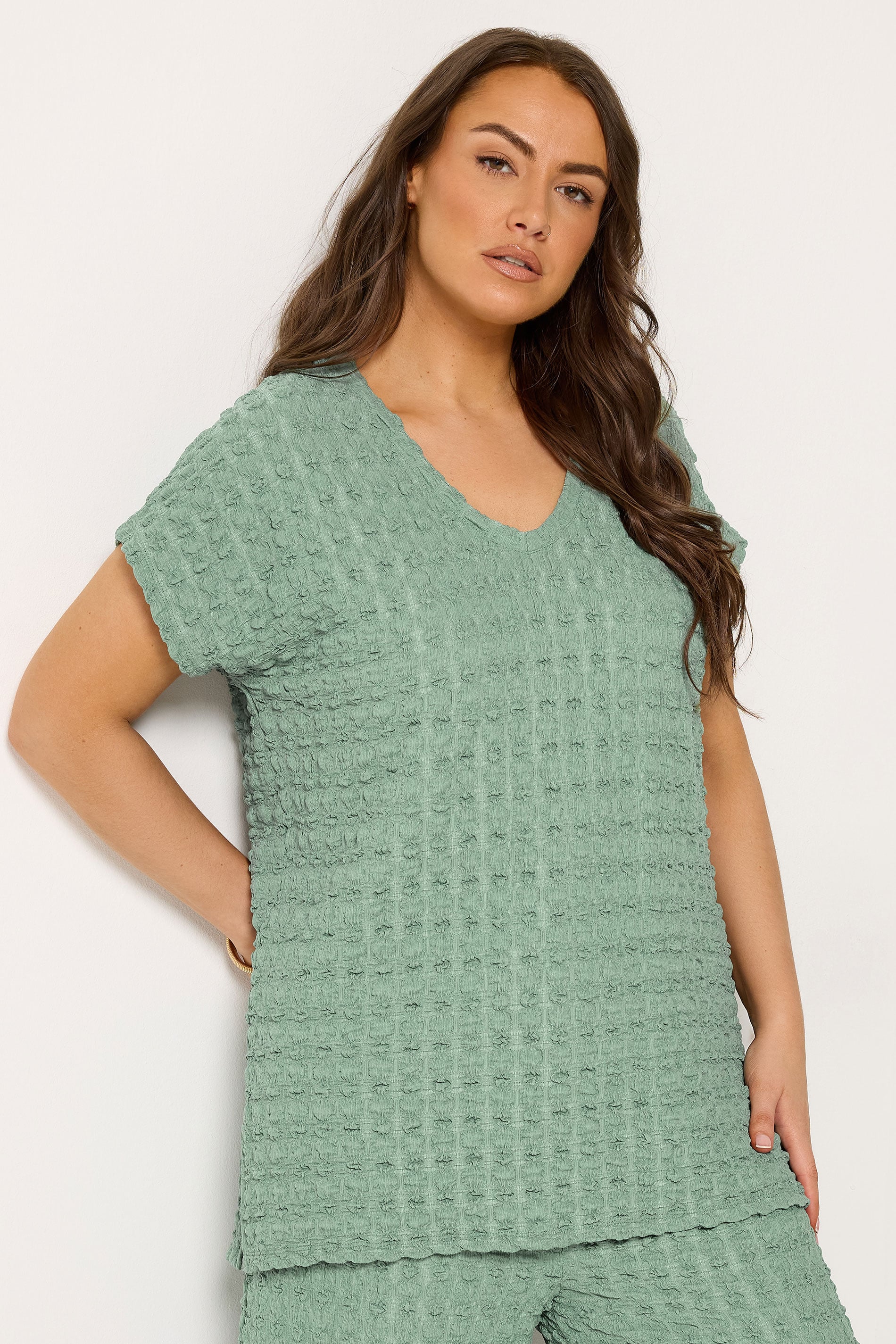 YOURS Plus Size Sage Green Bubble Textured T-Shirt | Yours Clothing 3