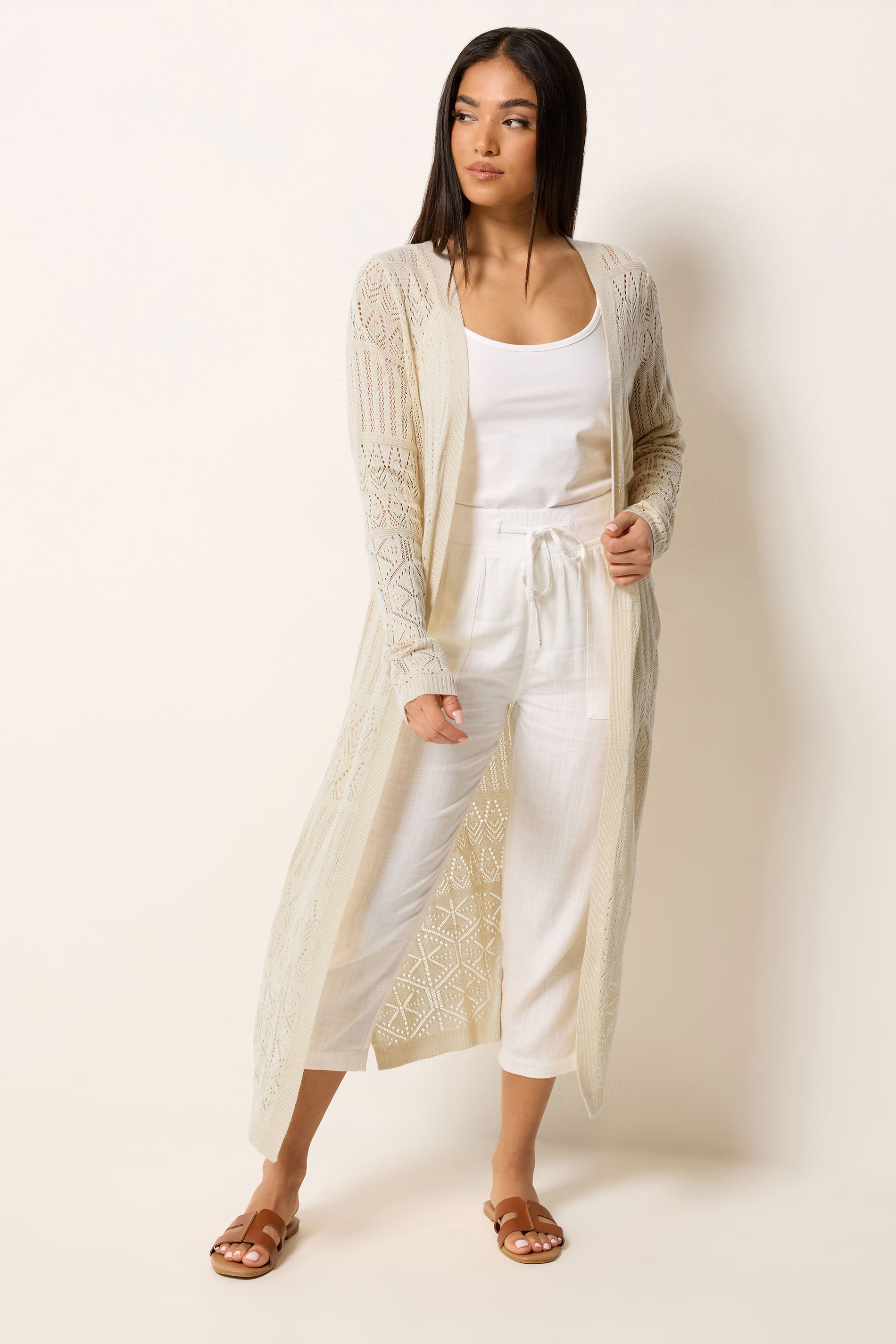M&Co Petite Natural Brown Pointelle Longline Cardigan | M&Co 1