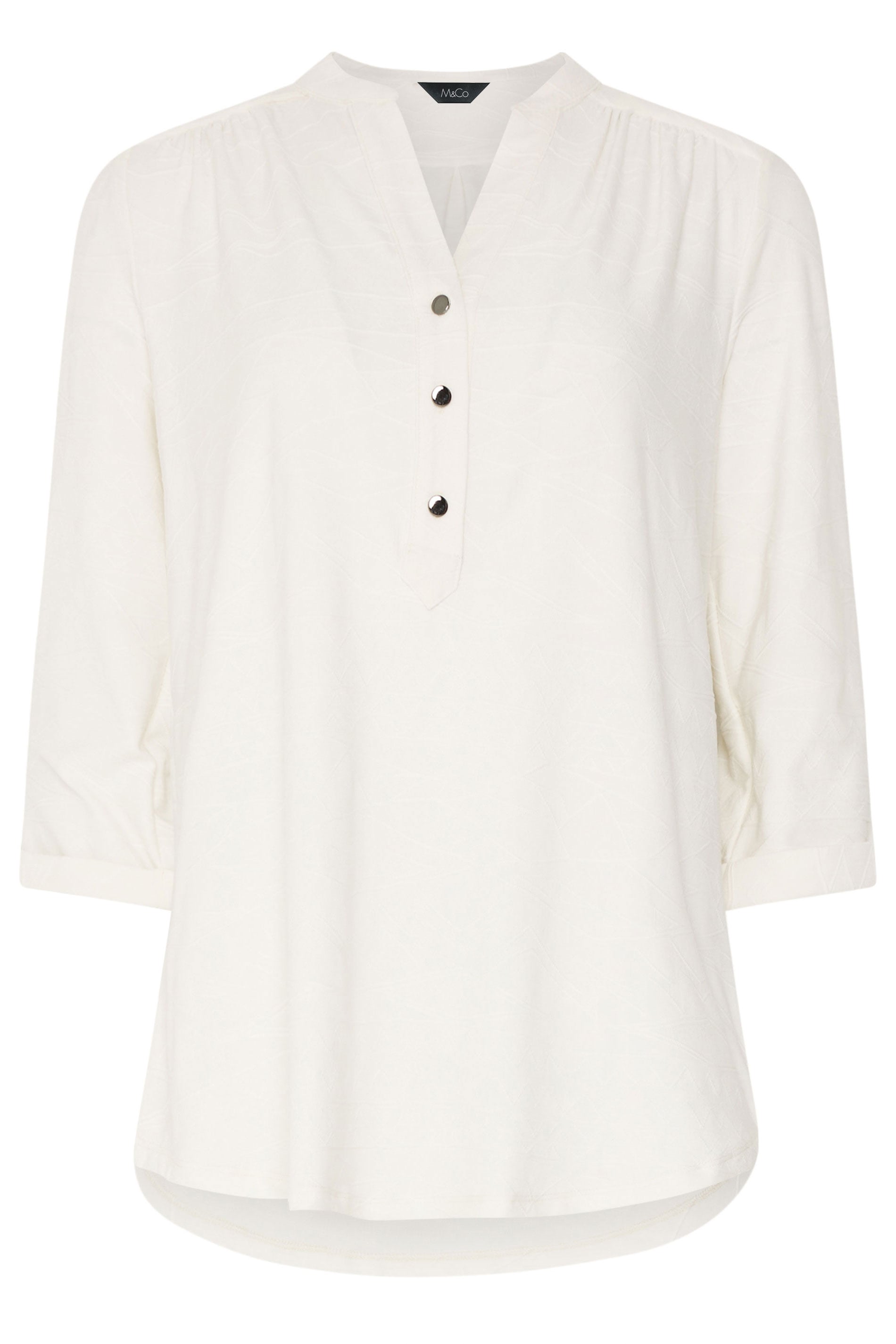 M&Co Ivory White Jacquard Detail Half Placket Shirt | M&Co 5