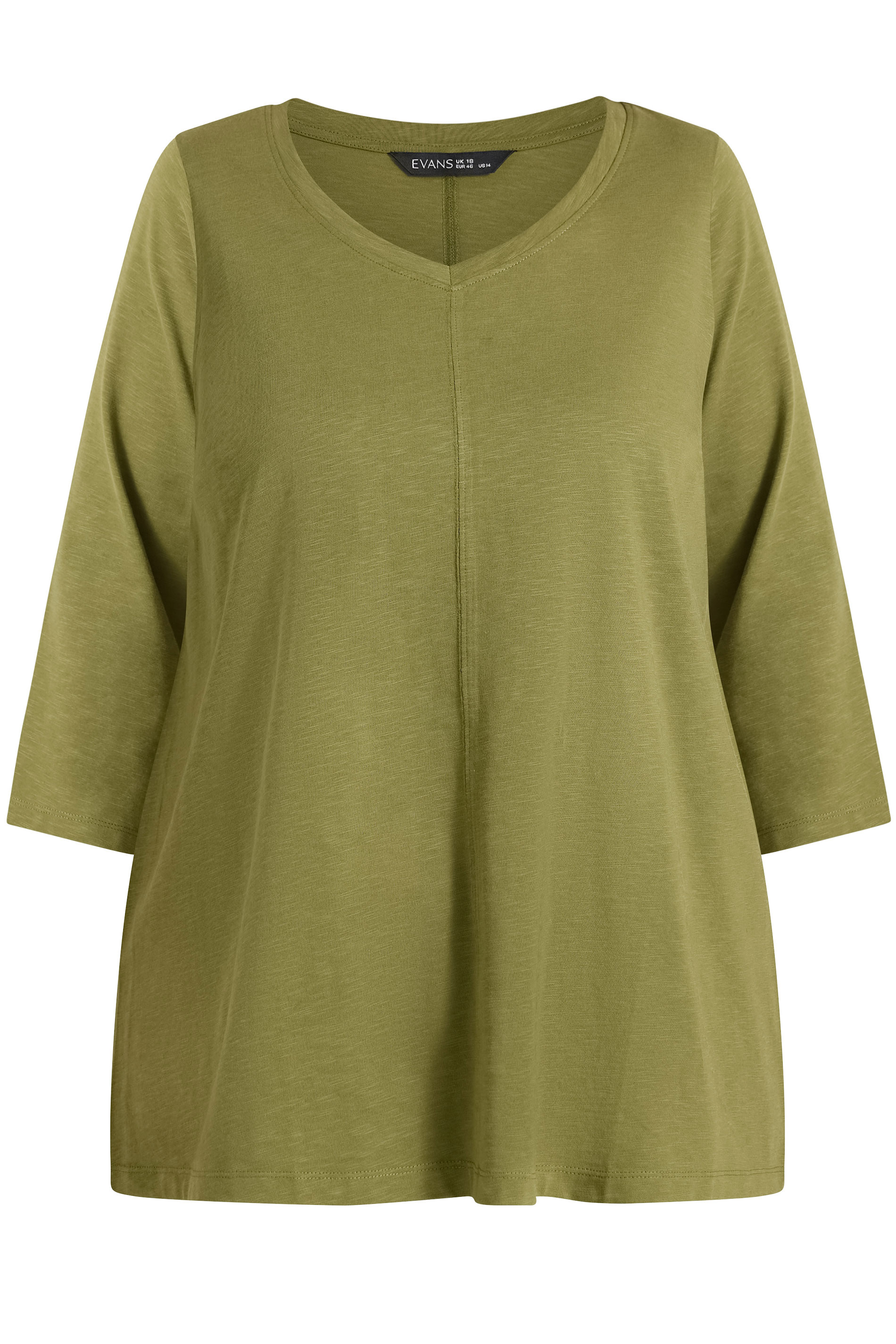 EVANS Plus Size Moss Green V-Neck Cotton Top | Evans 5