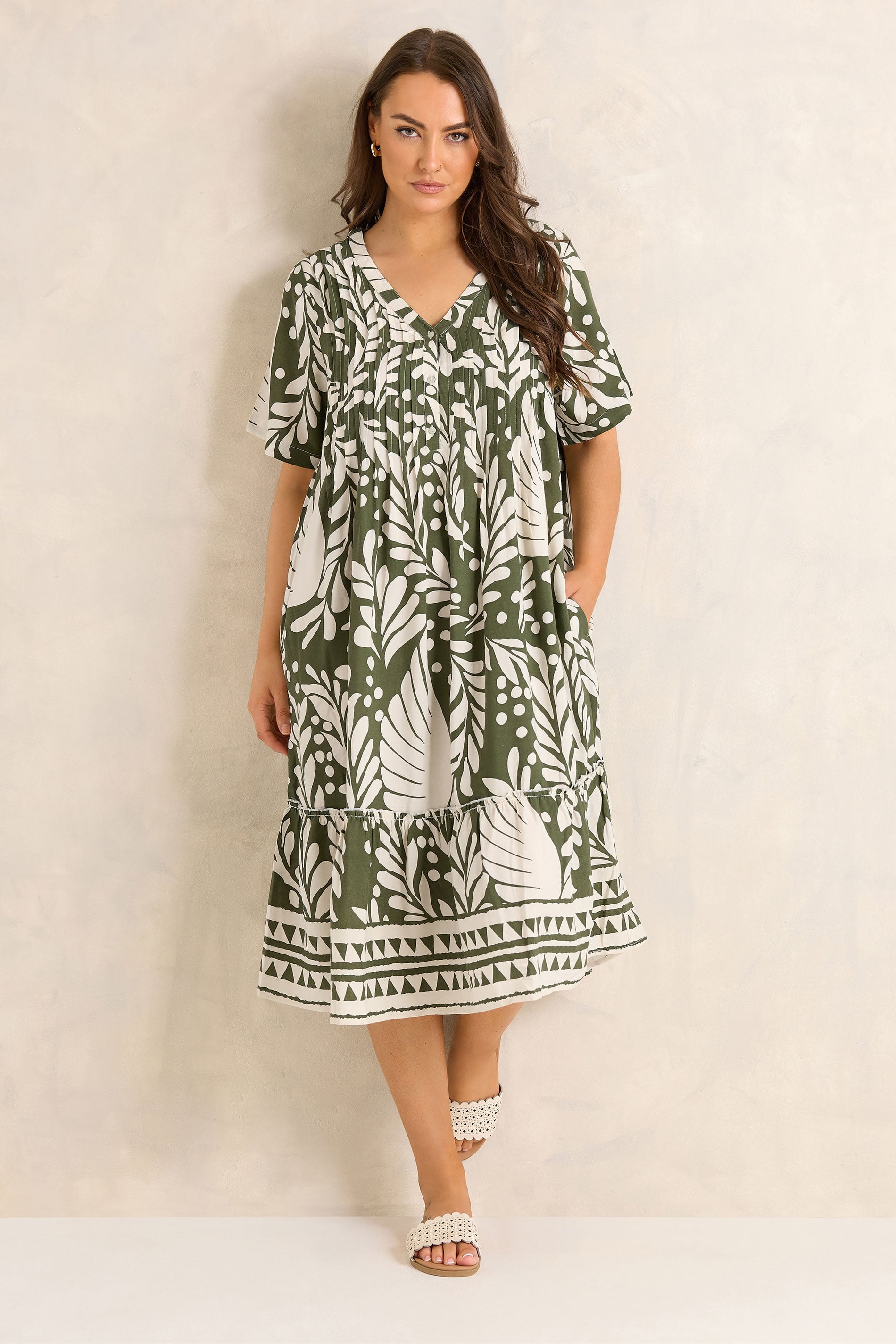 EVANS Plus Size Green Abstract Pintuck Dress | Evans 2
