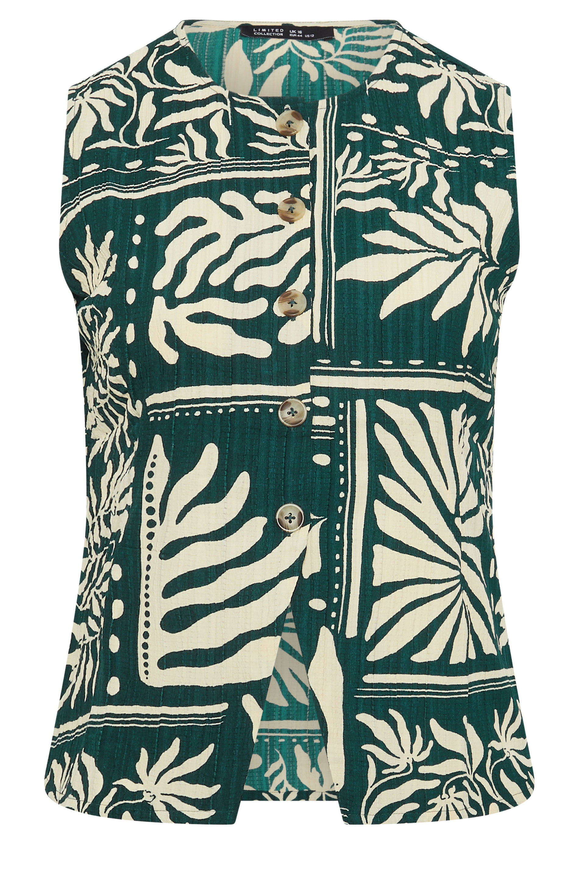 LIMITED COLLECTION Plus Size Green Palm Leaf Waistcoat | Yours Clothing 6