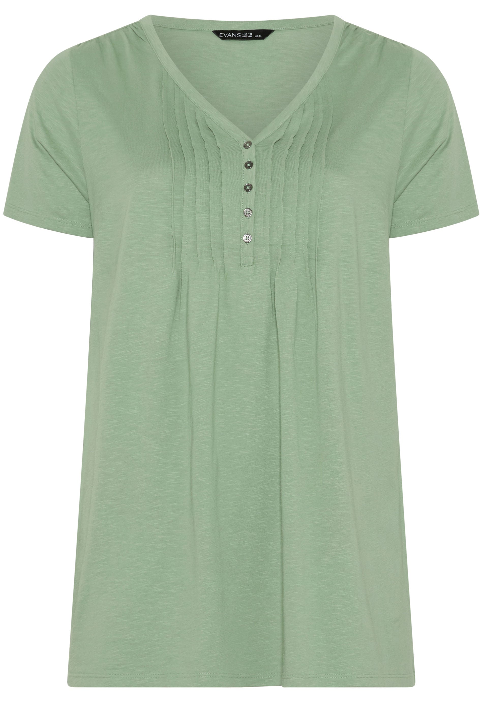 EVANS Plus Size Sage Green Short Sleeve Cotton Henley Top | Evans 5