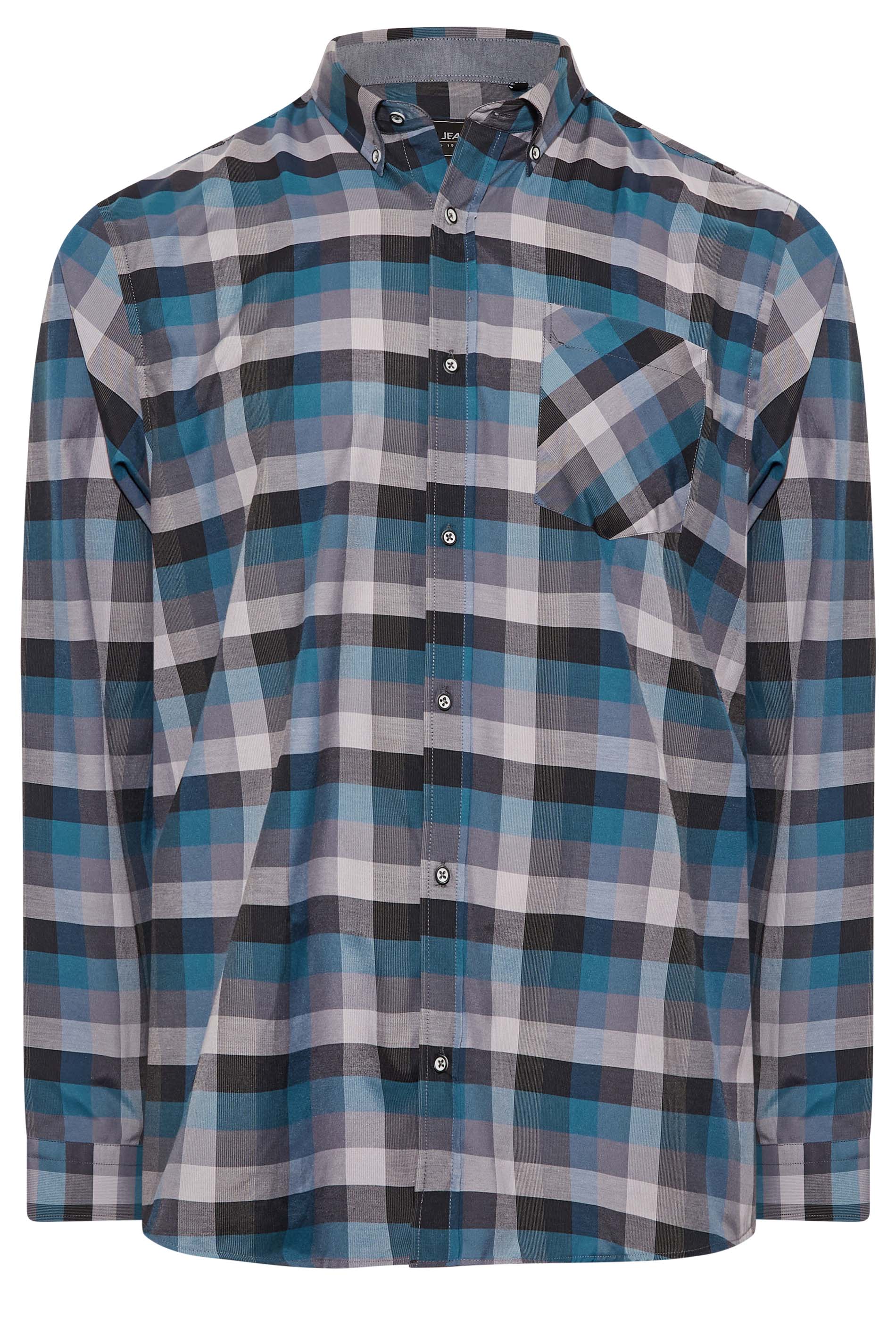 KAM Big & Tall Turquoise Blue Long Sleeve Check Shirt | BadRhino 1