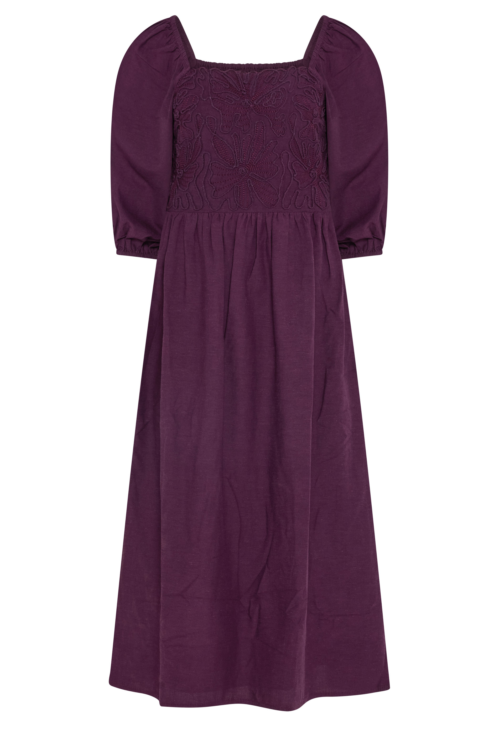 M&Co Petite Berry Purple Short Sleeve Embroidered Trim Maxi Dress | M&Co 1