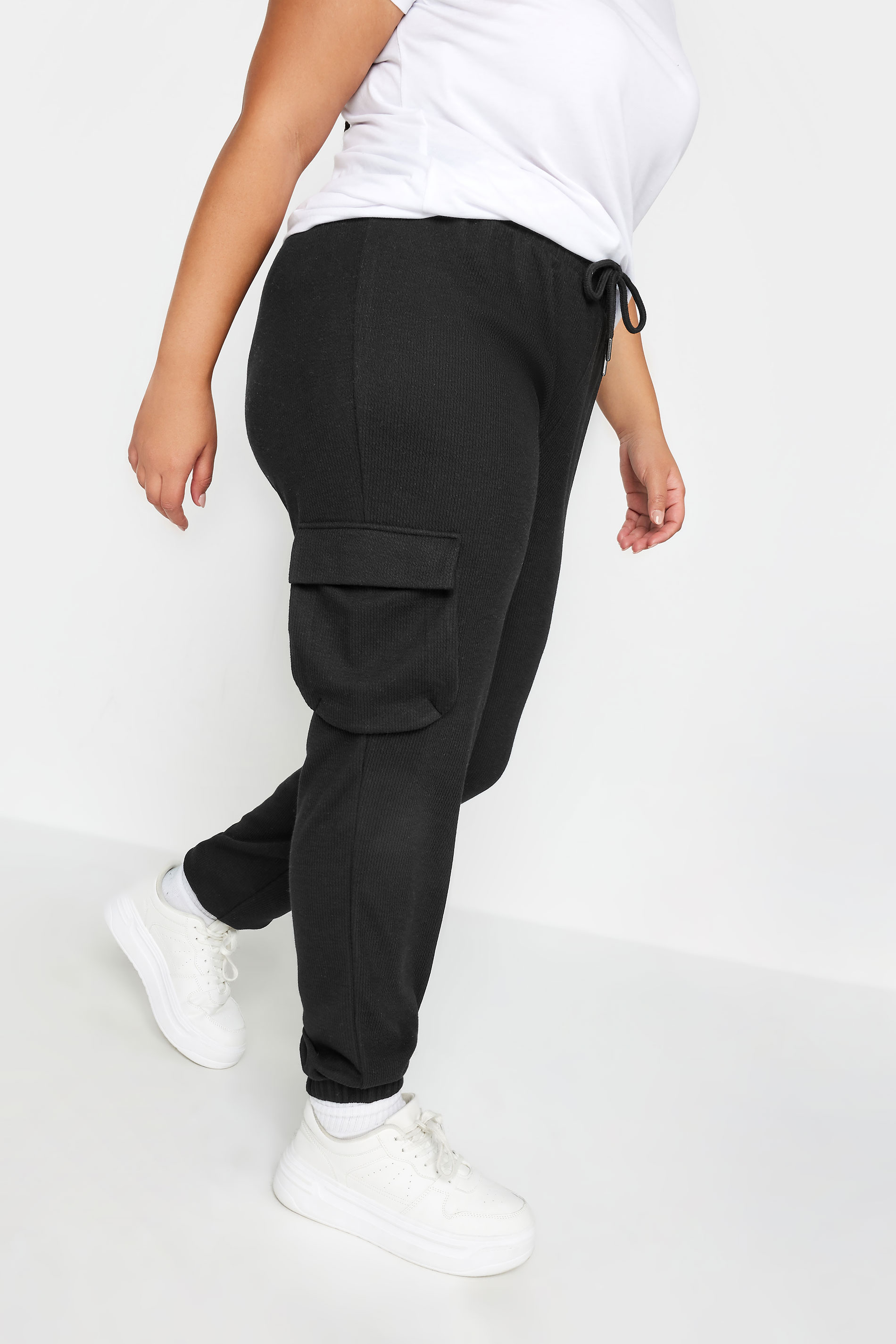 YOURS Plus Size Black Textured Cargo Joggers | Yours Clothing 1