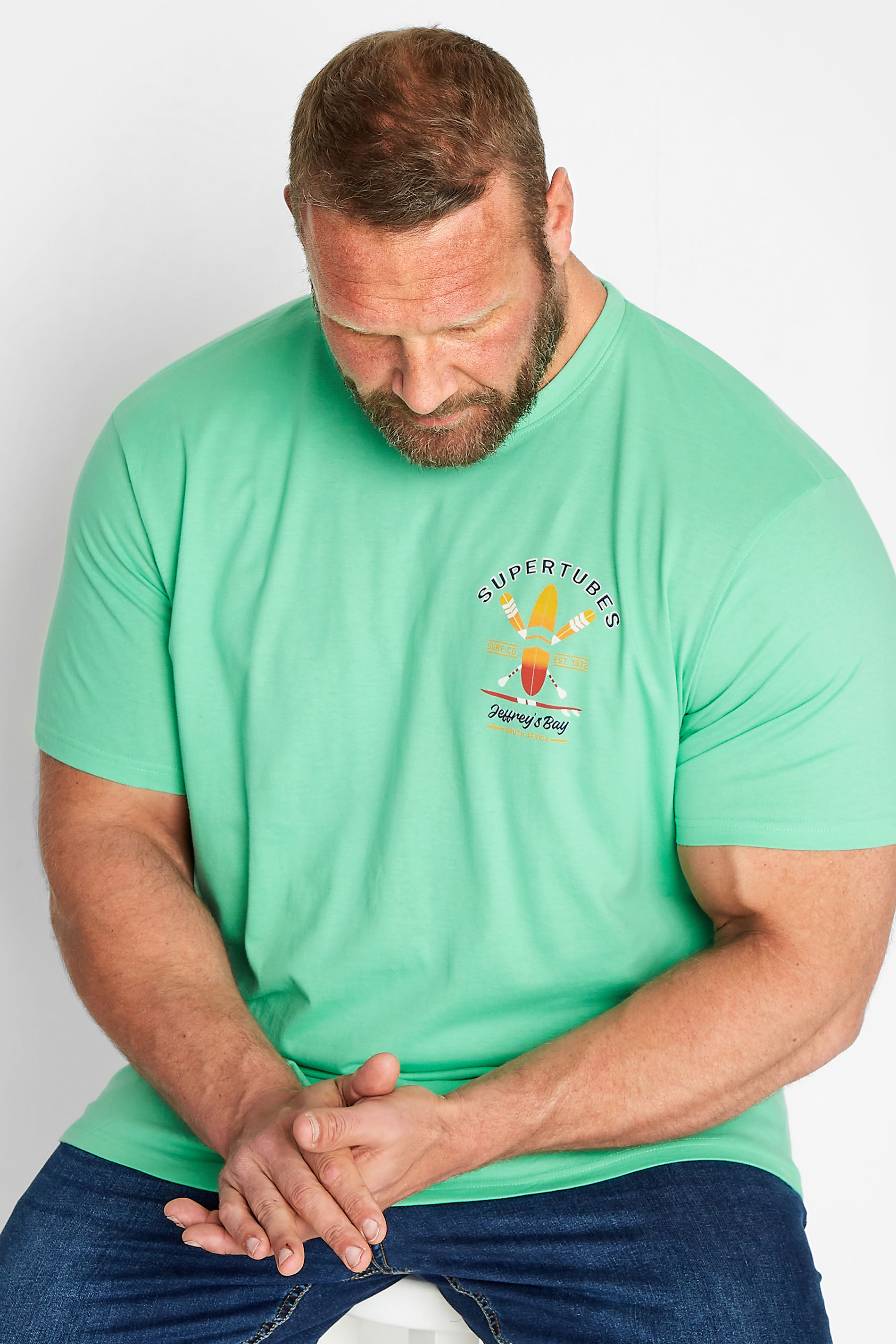 BadRhino Big & Tall Turquoise Green 'Supertubes' Slogan T-Shirt 1