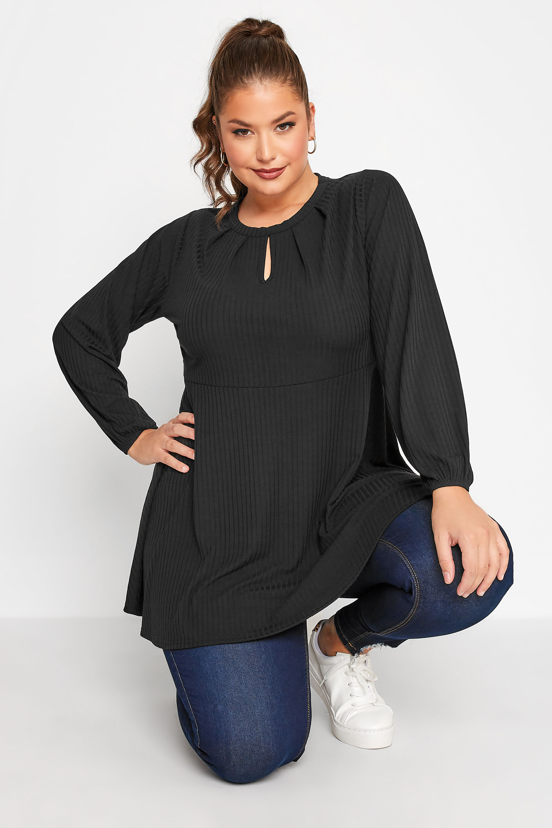 LIMITED COLLECTION Plus Size Black Peplum Keyhole Top | Yours Clothing  1
