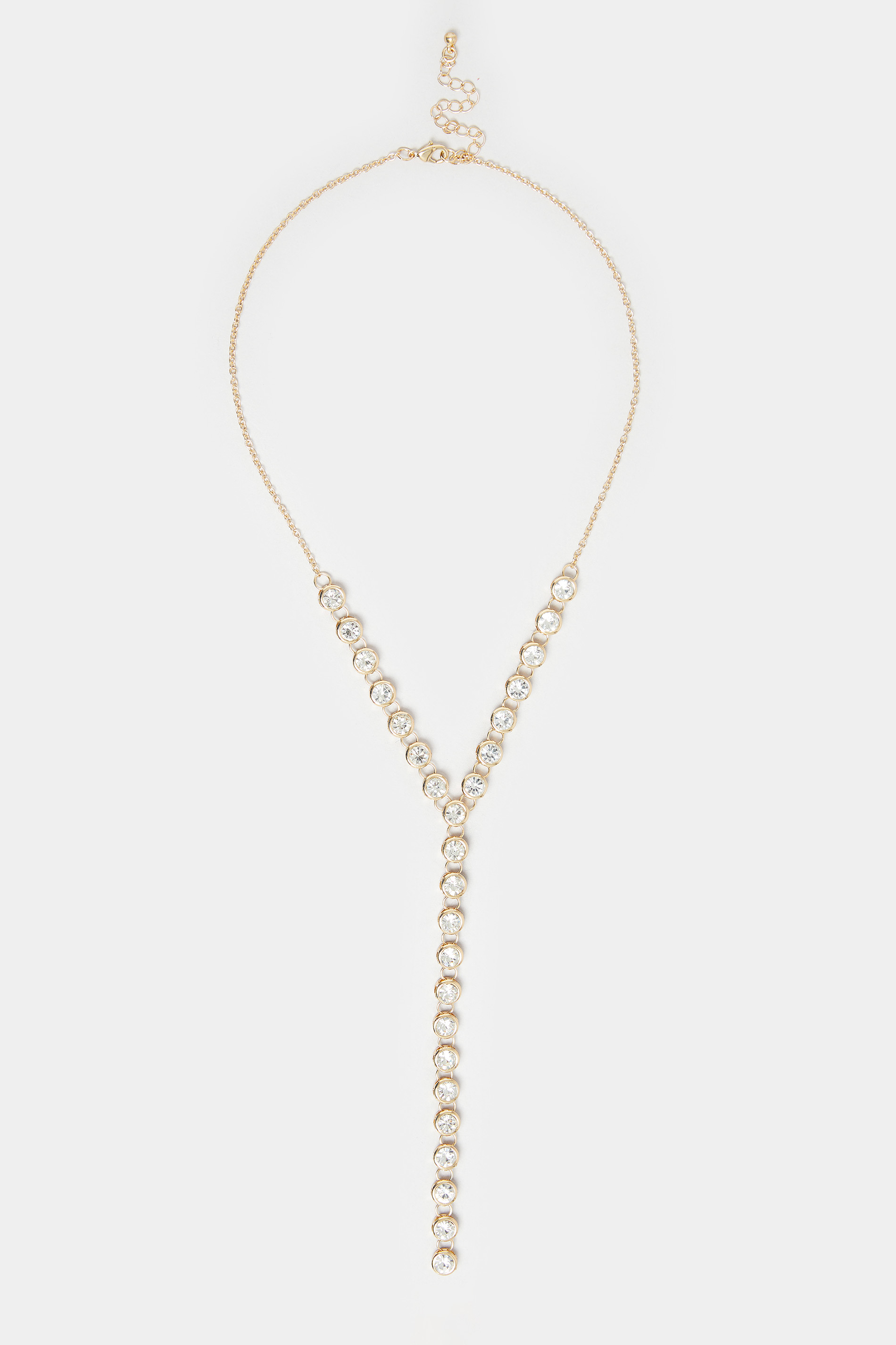 Long Gold Diamante Drop Necklace 2