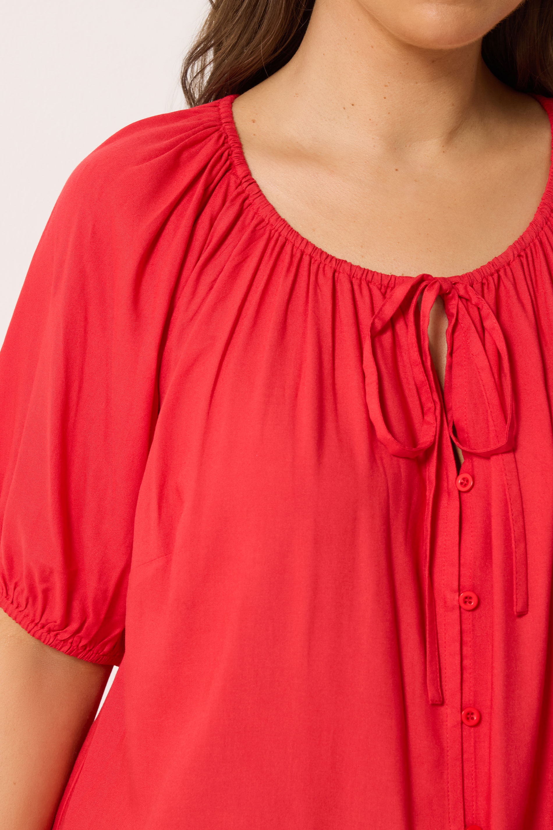 YOURS Plus Size Red Button Through Tie Neck Top | Yours Clothing 4