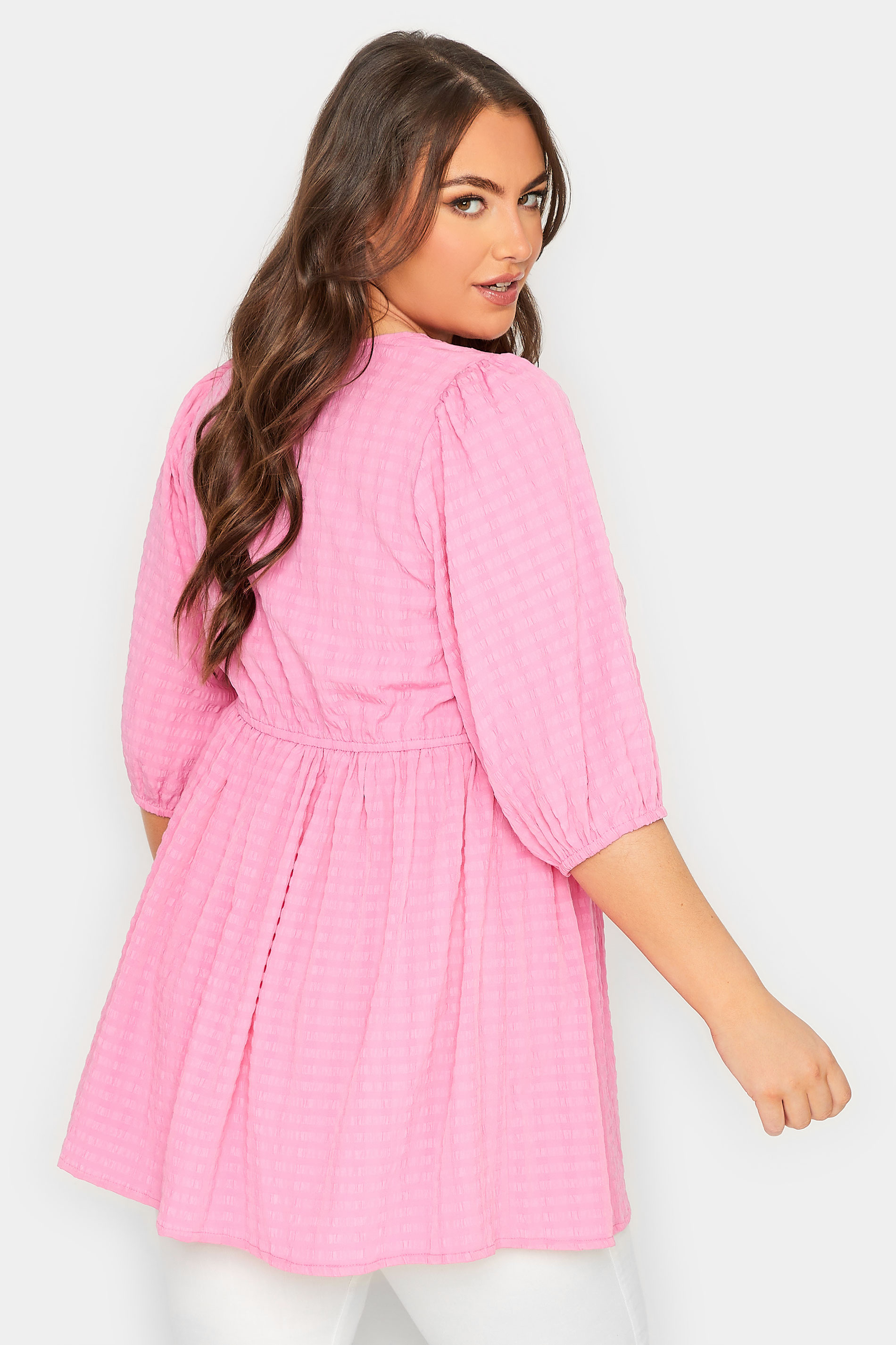 YOURS Plus Size Pink Textured Wrap Top | Yours Clothing 3