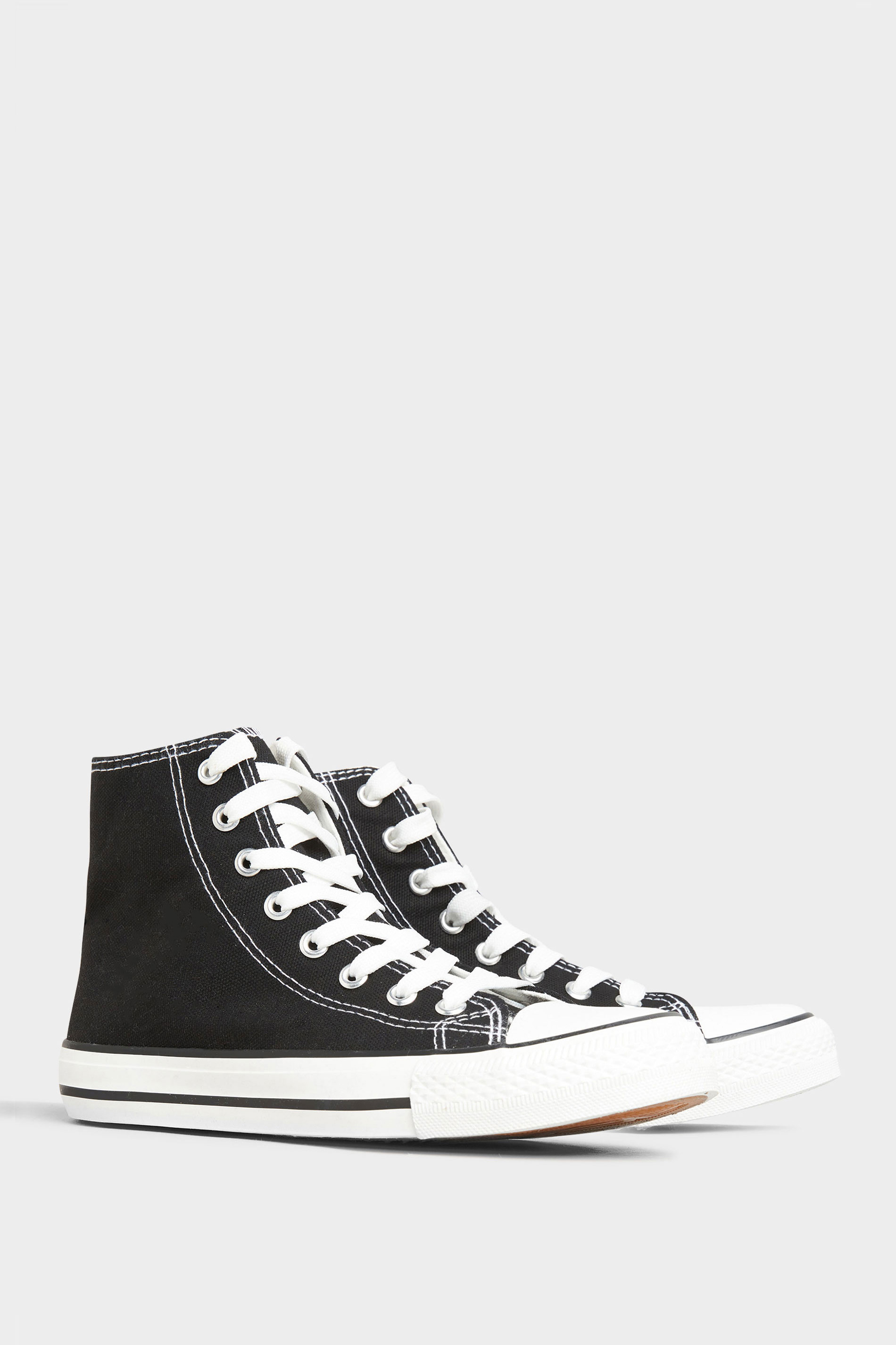 Black Canvas High Top Trainers In Wide Fit | Yours Clothing 2