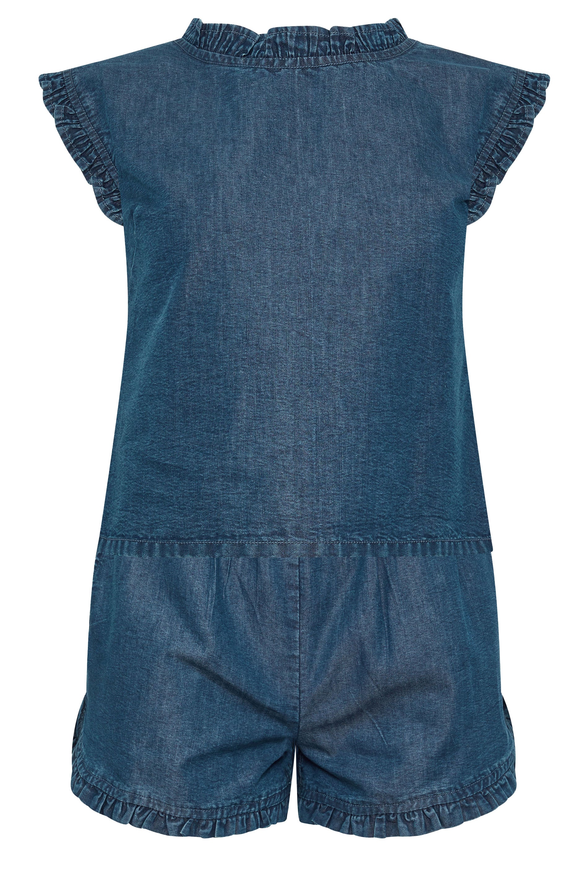 PixieGirl Petite Women's Set Blue Frill Denim Vest & Shorts | PixieGirl 9