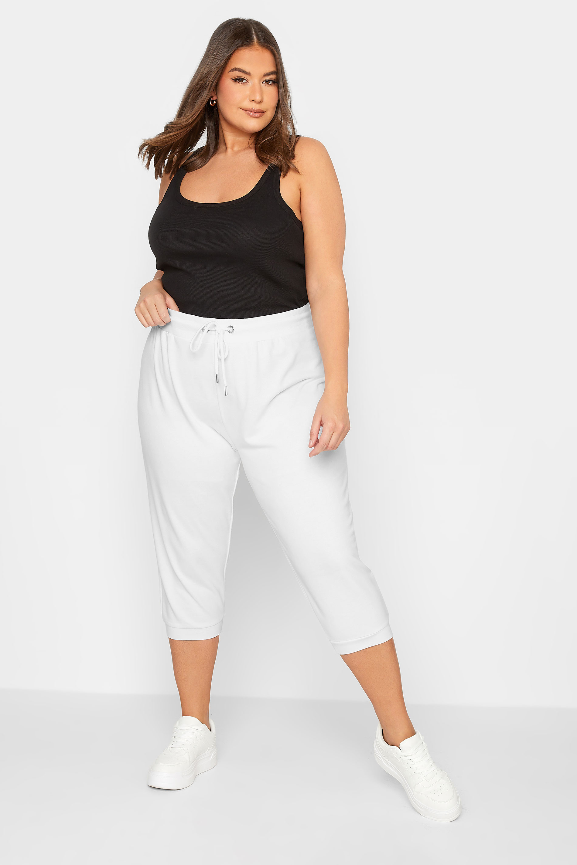 YOURS Plus Size White  Cropped Stretch Joggers | Yours Clothing 2