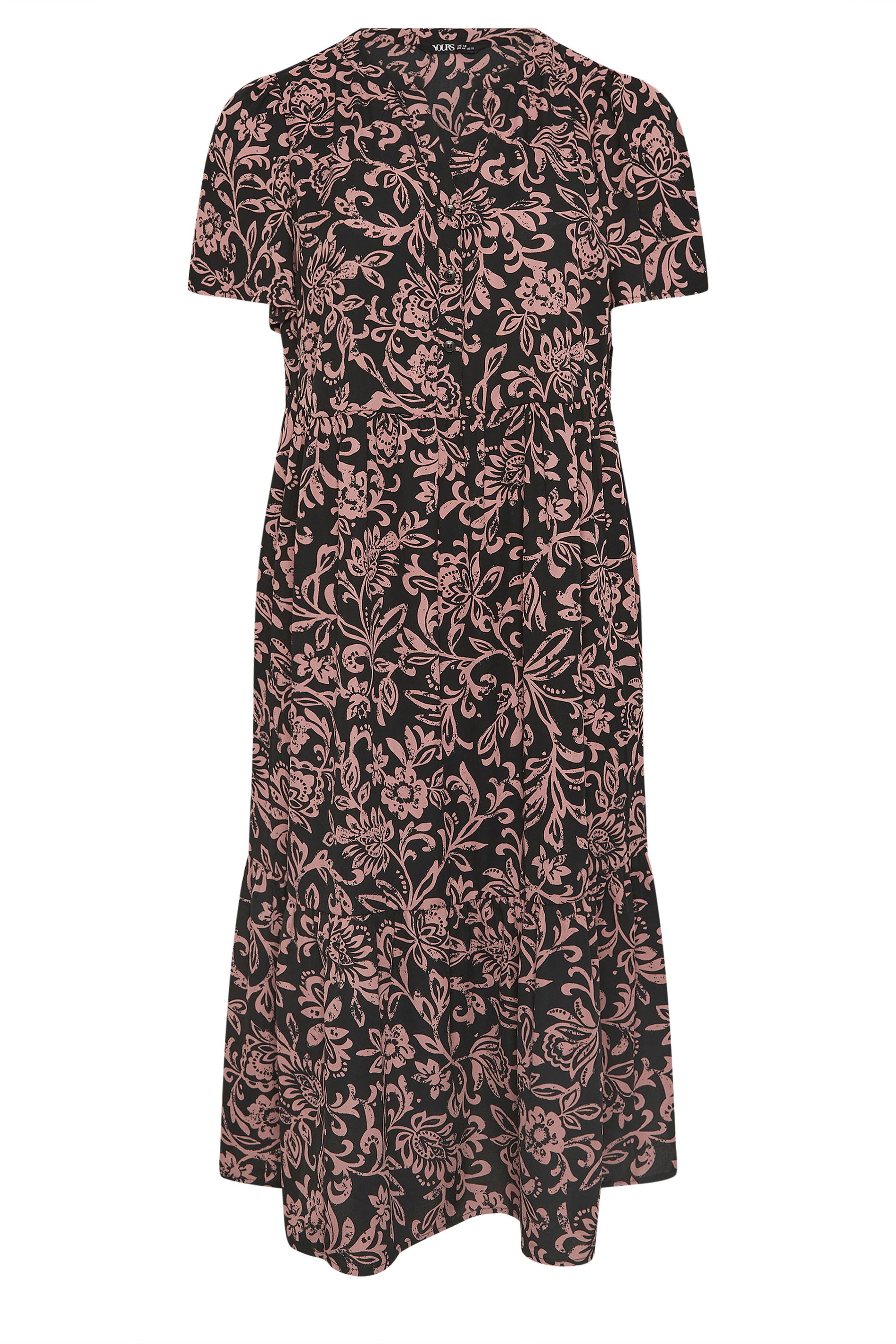 YOURS Plus Size Black Abstract Floral Placket Dress | Yours Clothing 5