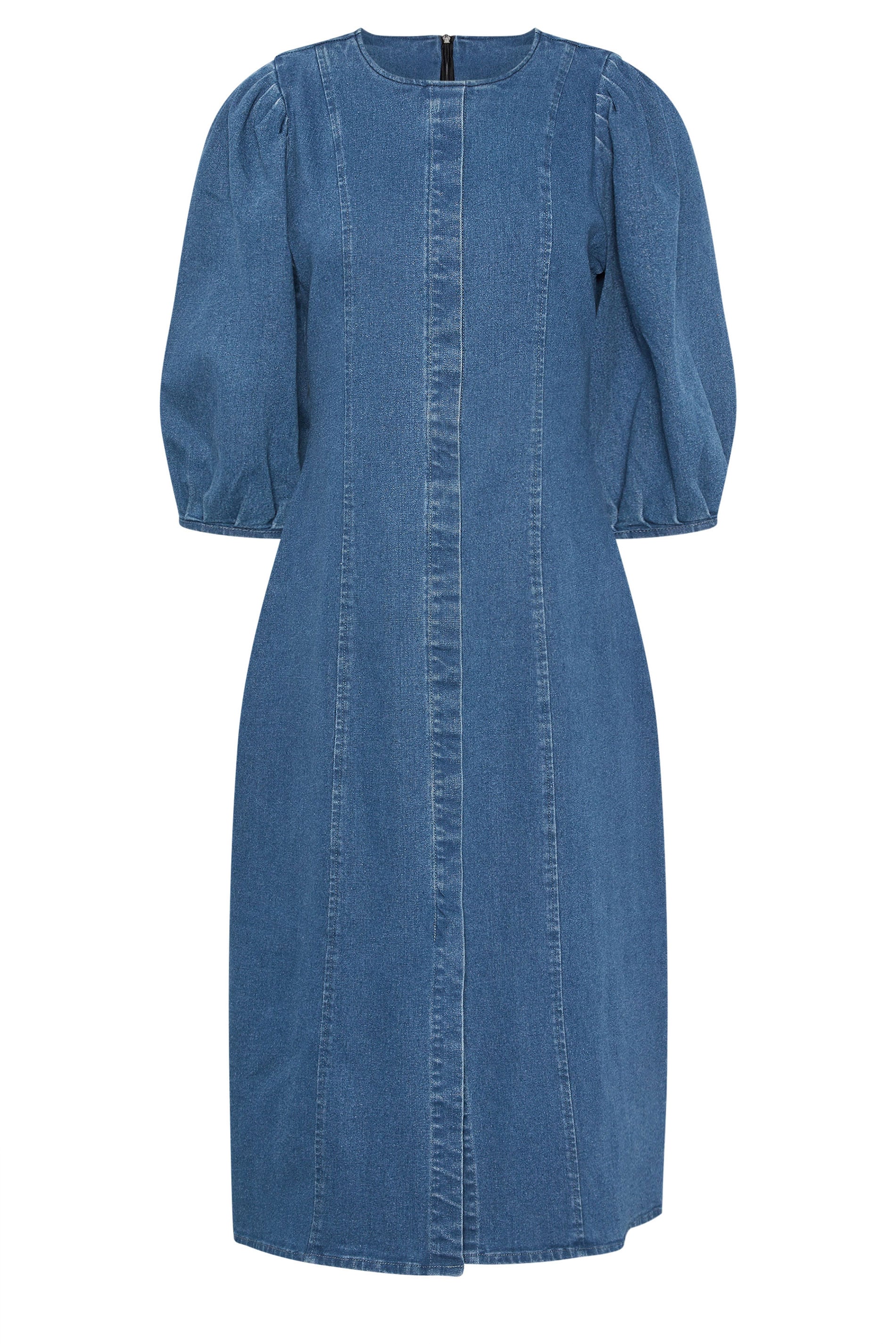 PixieGirl Petite Women's Mid Blue Puff Sleeve Cotton Midi Dress | PixieGirl 7
