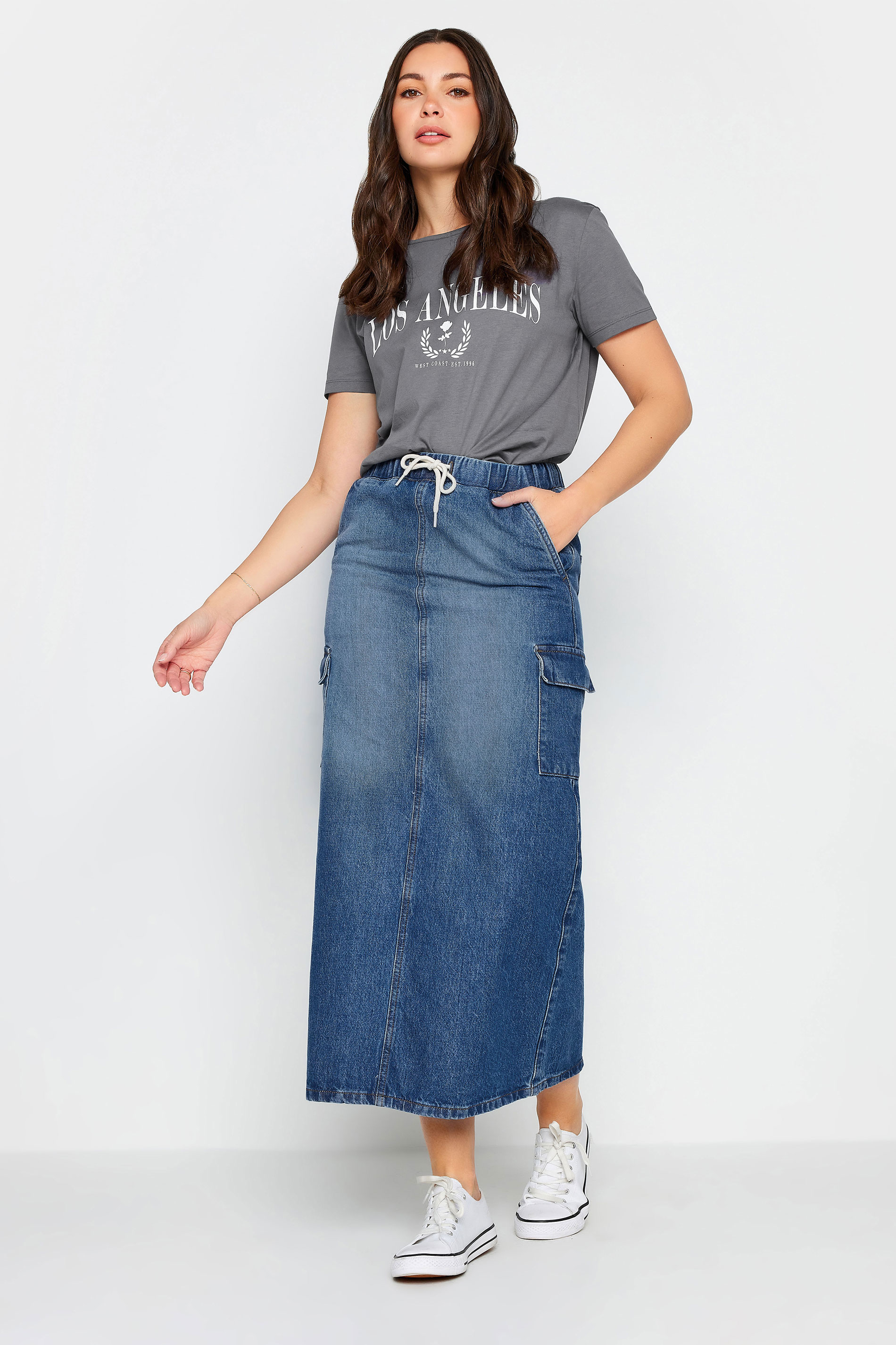 LTS Tall Womens Blue Denim Tie Waist Maxi Skirt | Long Tall Sally 3