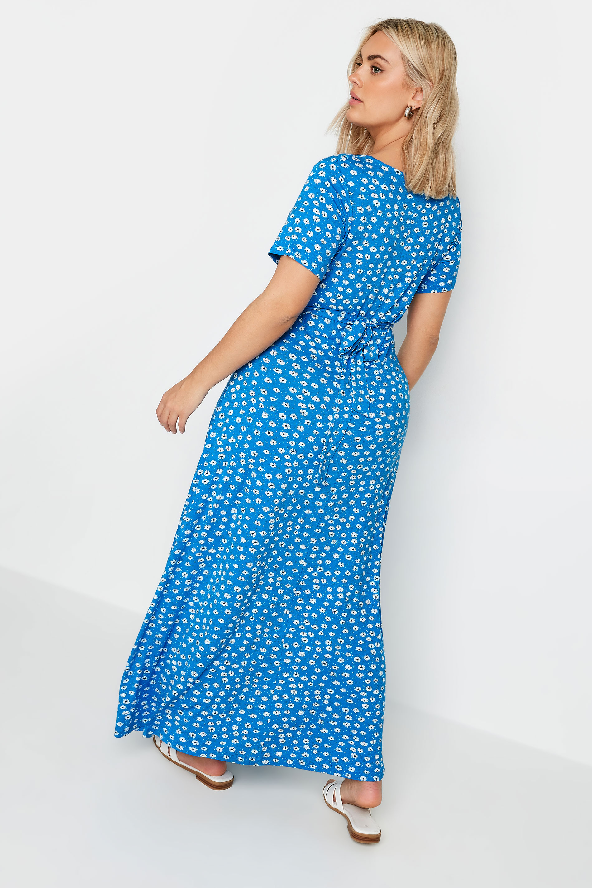 YOURS Plus Size Blue Ditsy Floral Print Maxi Wrap Dress | Yours Clothing 3