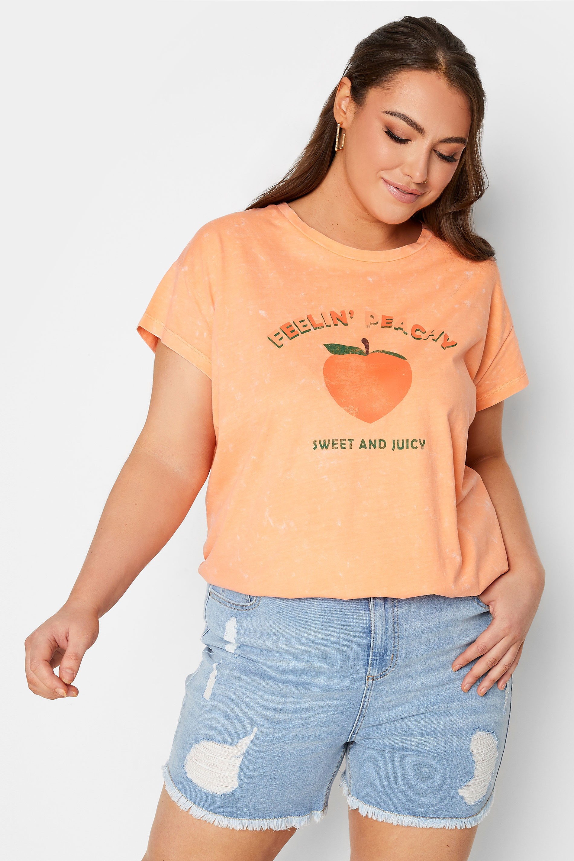 LIMITED COLLECTION Plus Size Orange 'Feelin' Peachy'' Acid Wash T-Shirt | Yours Clothing 2