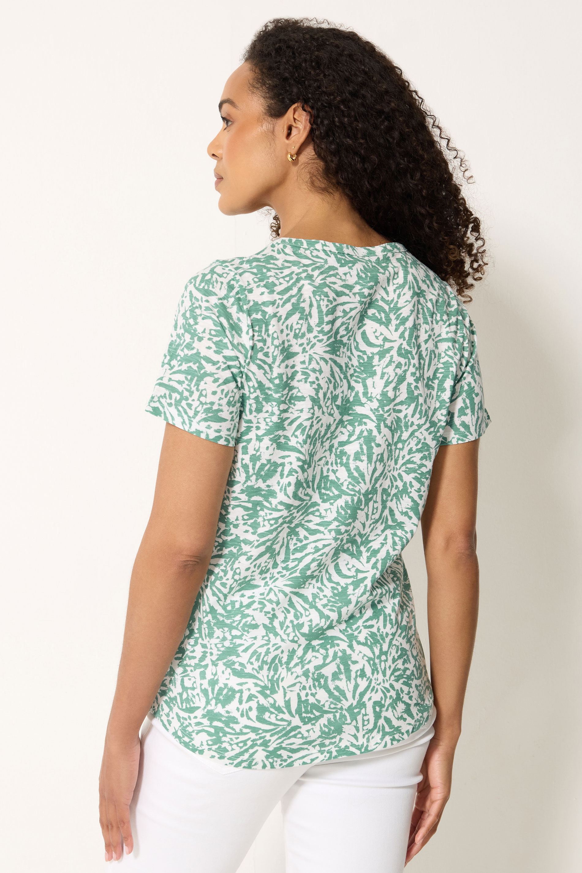 M&Co Green Abstract Print Cotton Henley Top | M&Co 2