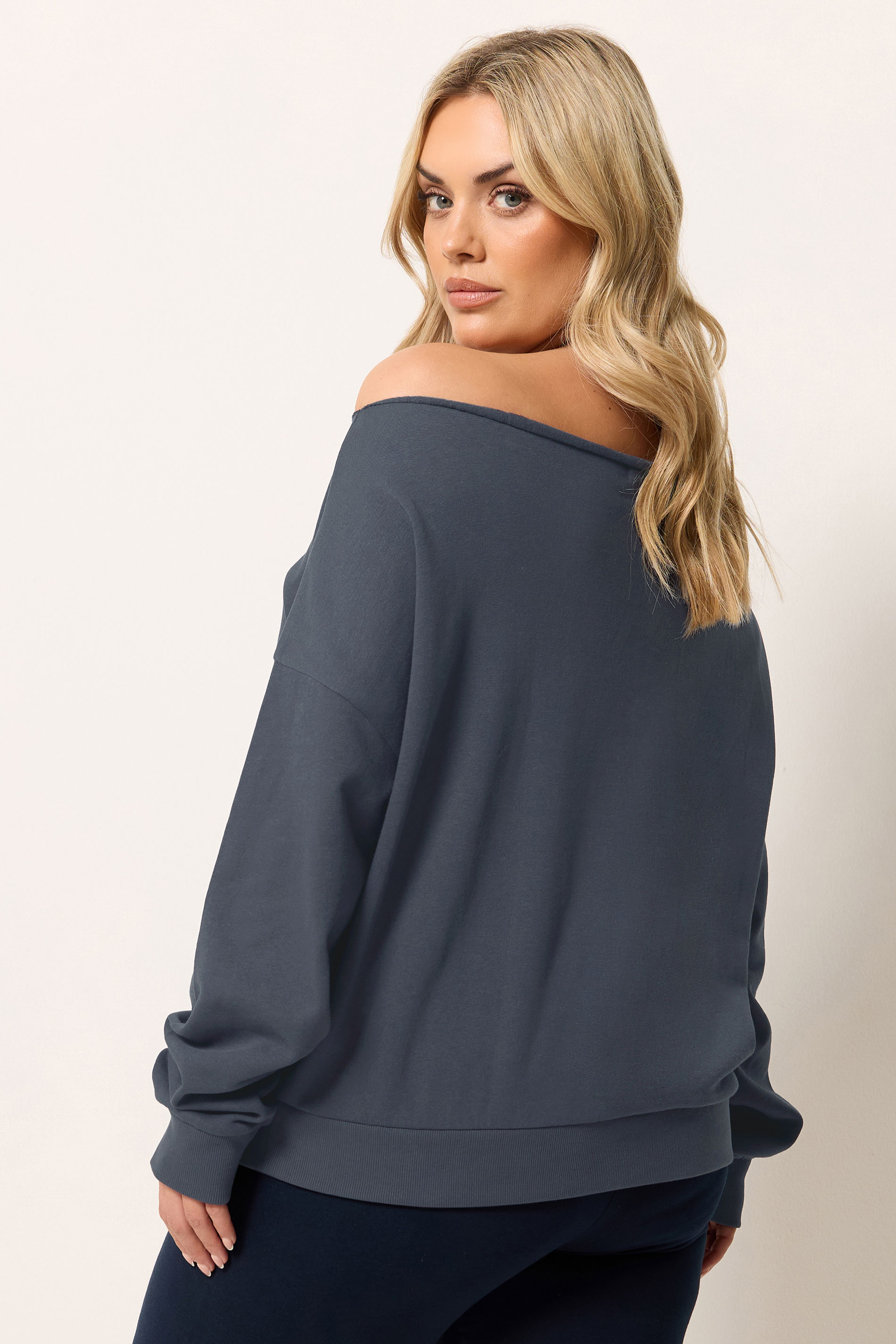 YOURS Plus Size Navy Blue Off Shoulder Sweatshirt | Yours Clothing 2
