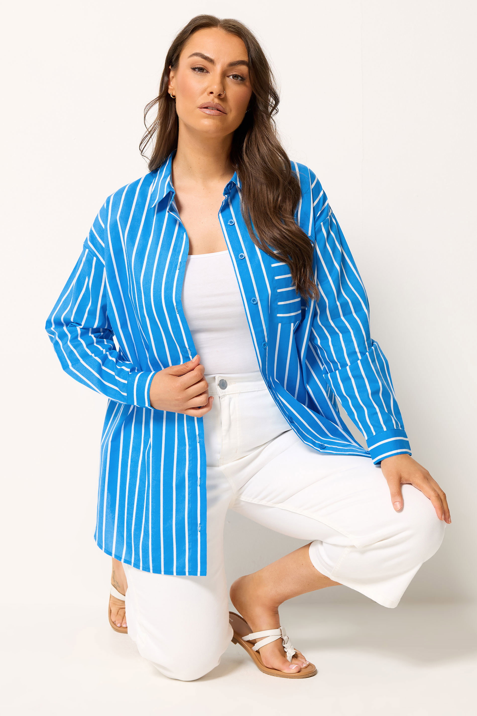 YOURS Plus Size Blue & White Striped Shirt | Yours Clothing 1