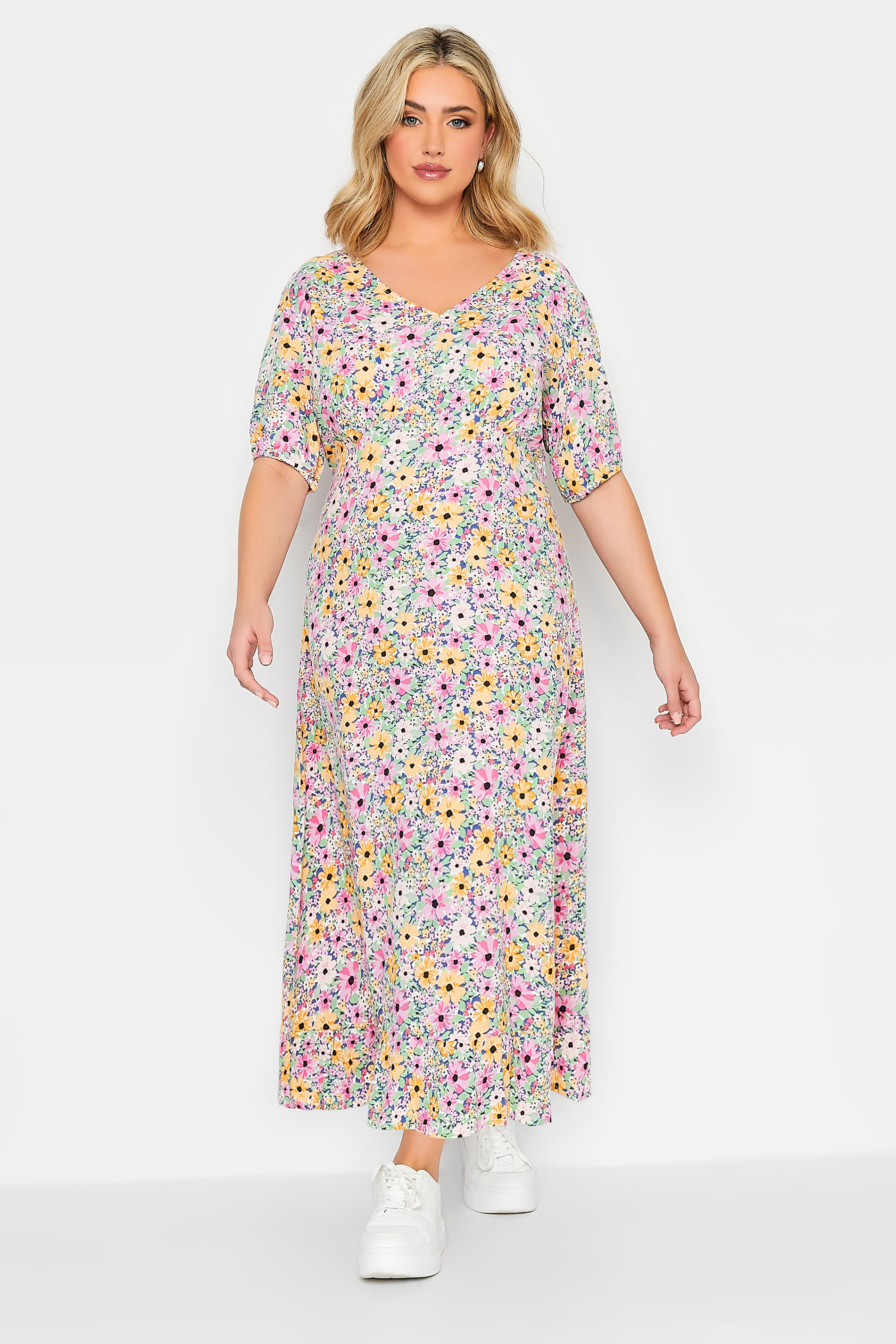 YOURS PETITE Plus Size Pink Floral Print Tea Dress | Yours Clothing