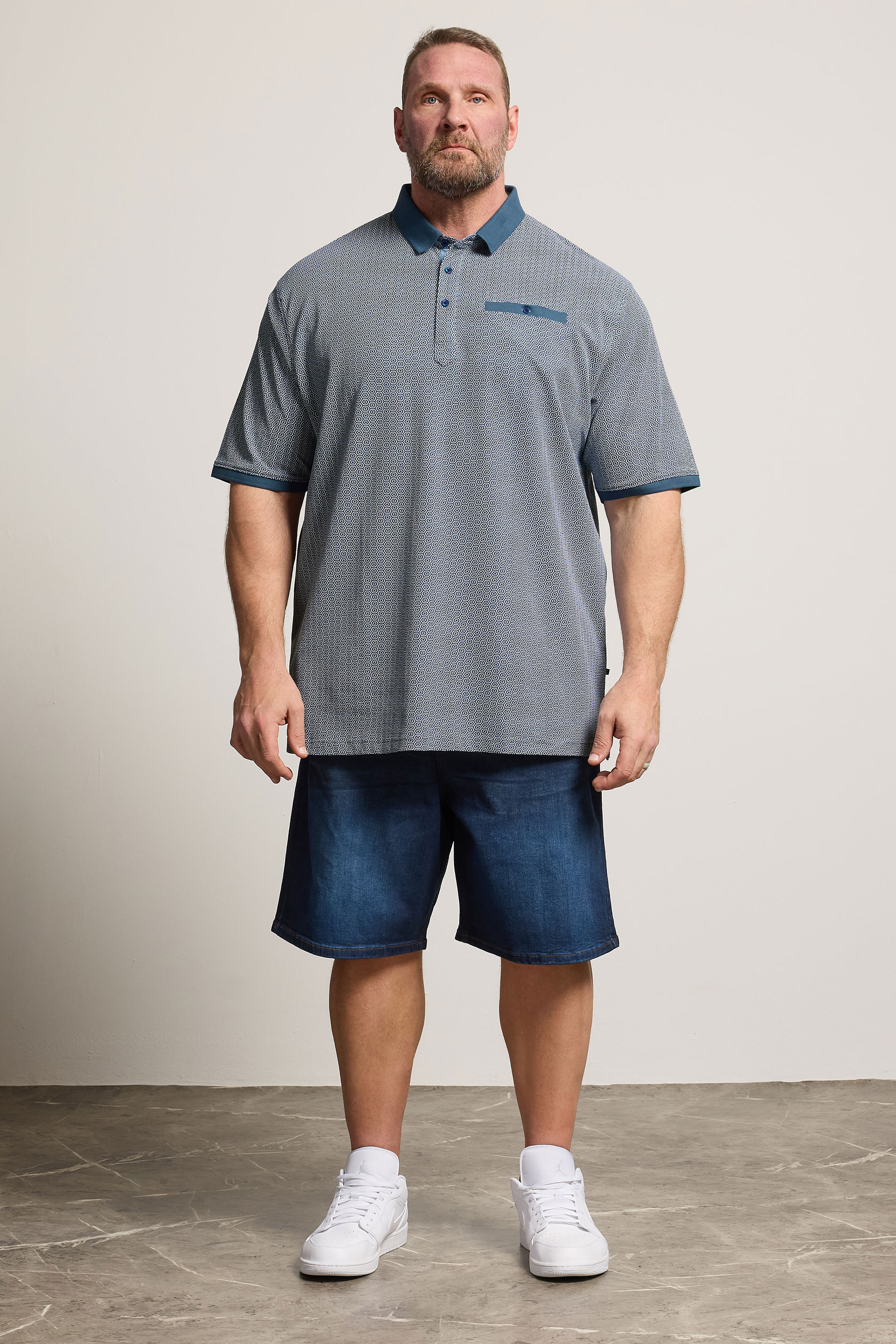 KAM Big & Tall Navy Blue Geometric Print Polo Shirt | BadRhino 1