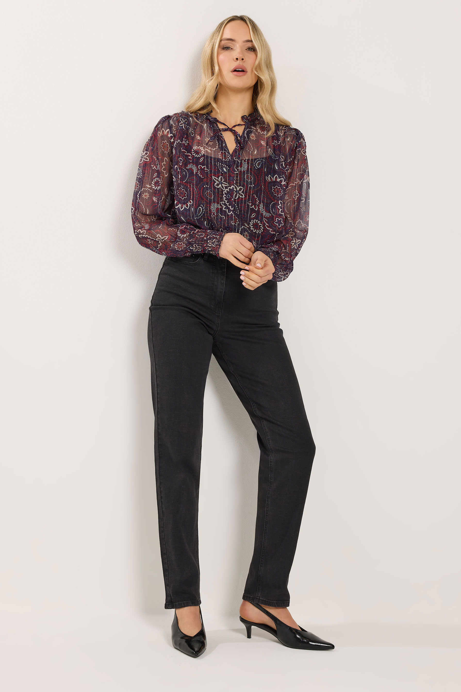 LTS Tall Dark Red Paisley Frill Neck Blouse | Long Tall Sally 6