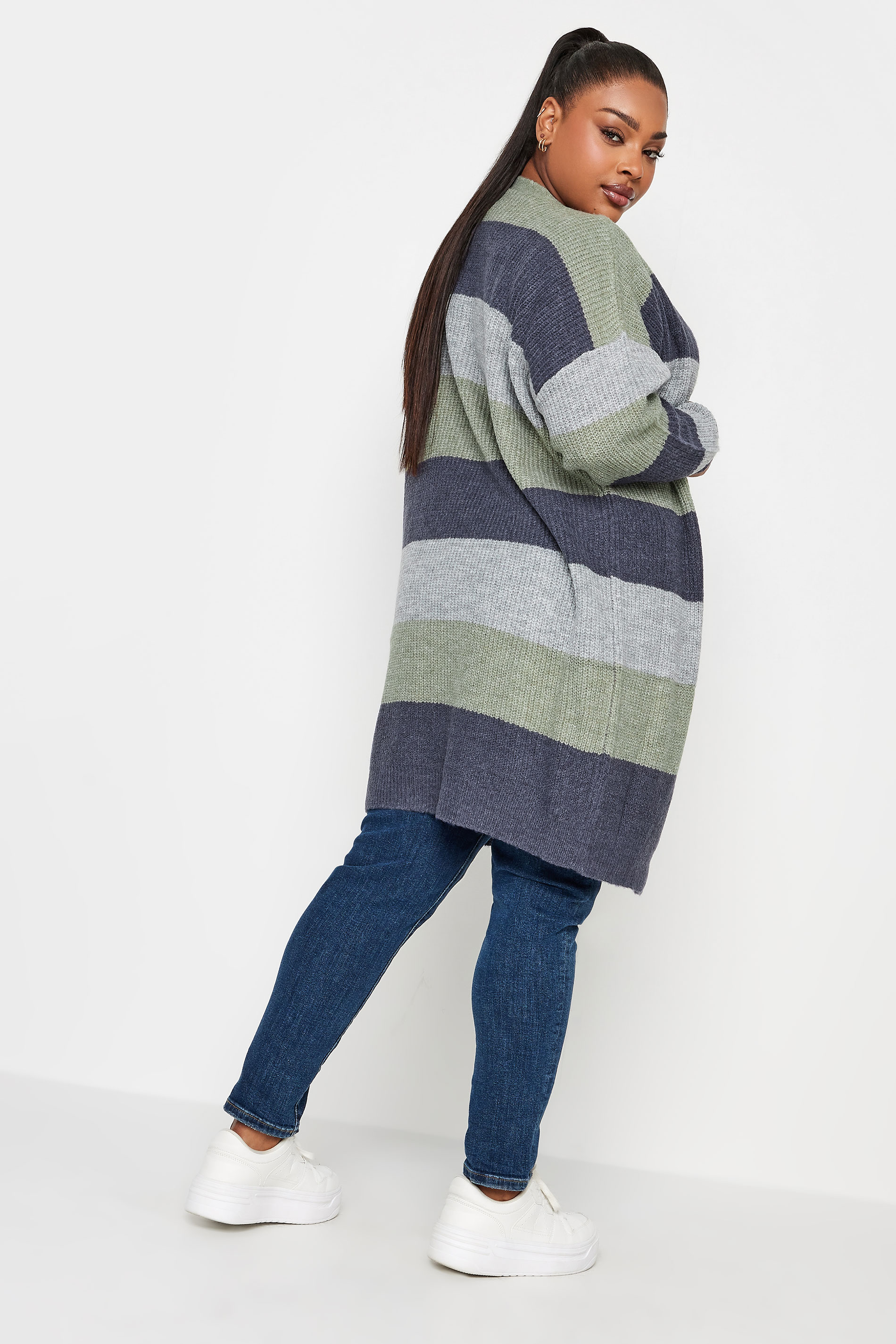 YOURS Plus Size Navy Blue Stripe Knitted Longline Cardigan | Yours Clothing 3