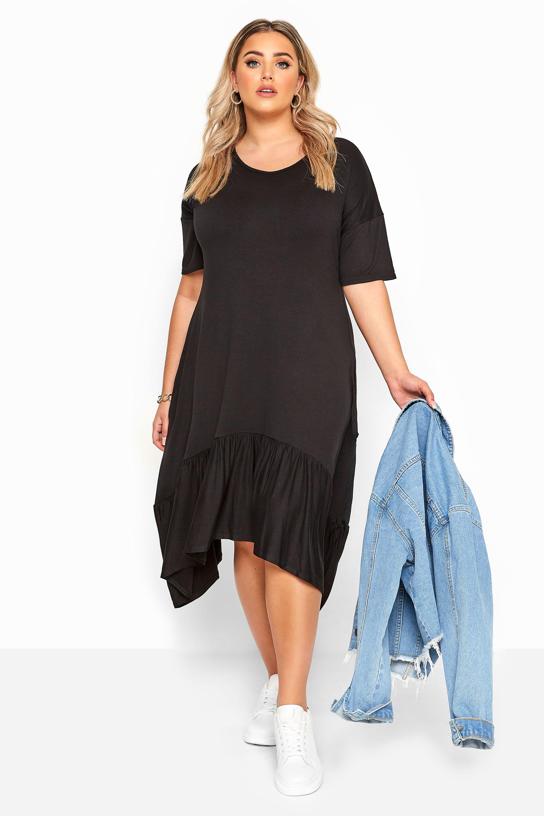 Black Frill Hanky Hem Dress Yours Clothing 2724