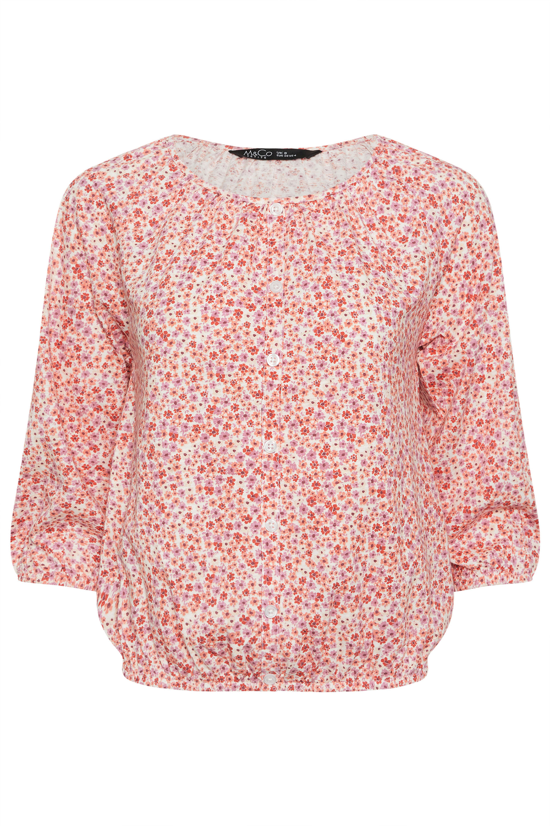 M&Co Petite Pink Floral Button Down Cotton Blouse | M&Co  5