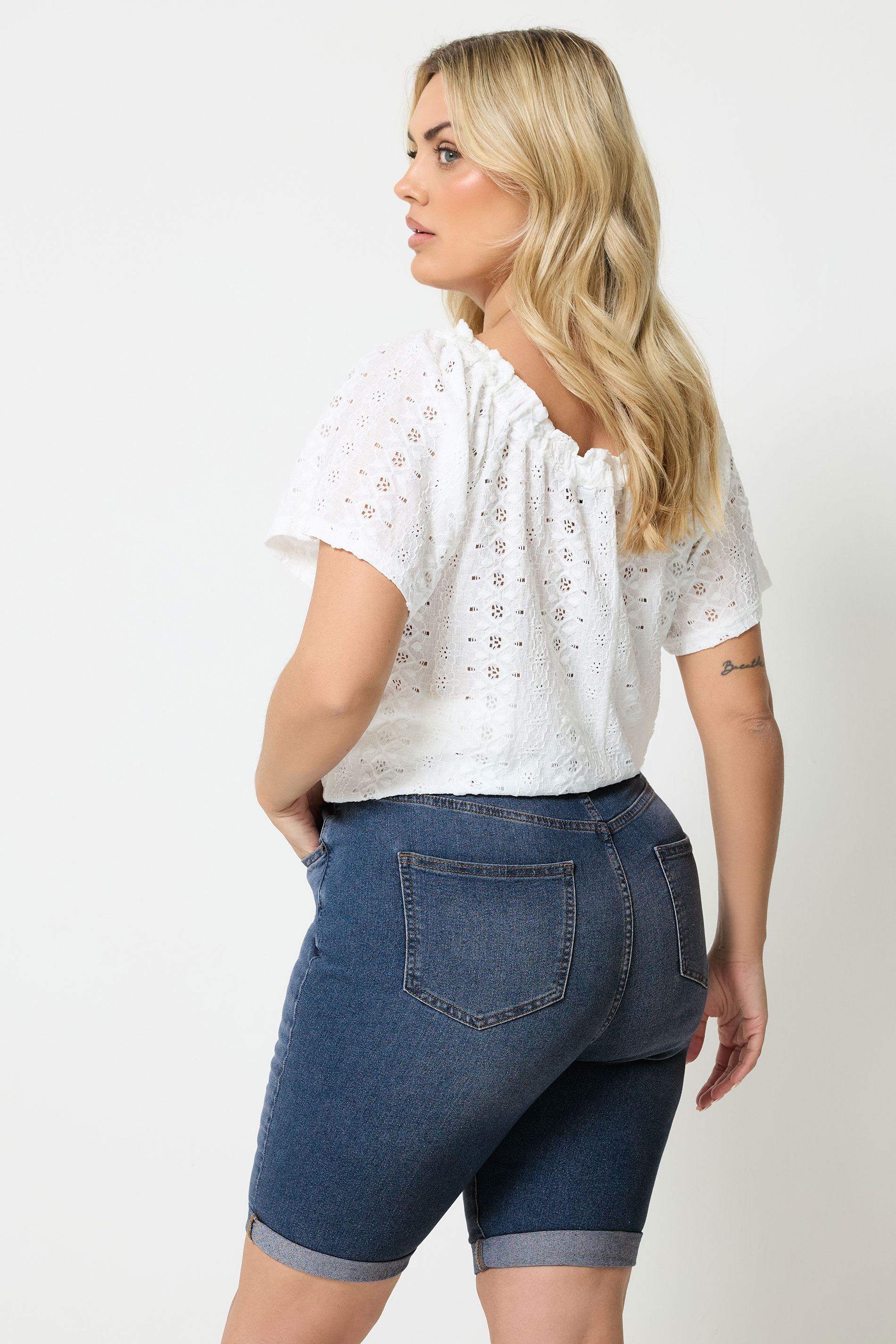 YOURS Plus Size Mid Blue Turn Up Denim Shorts | Yours Clothing 2