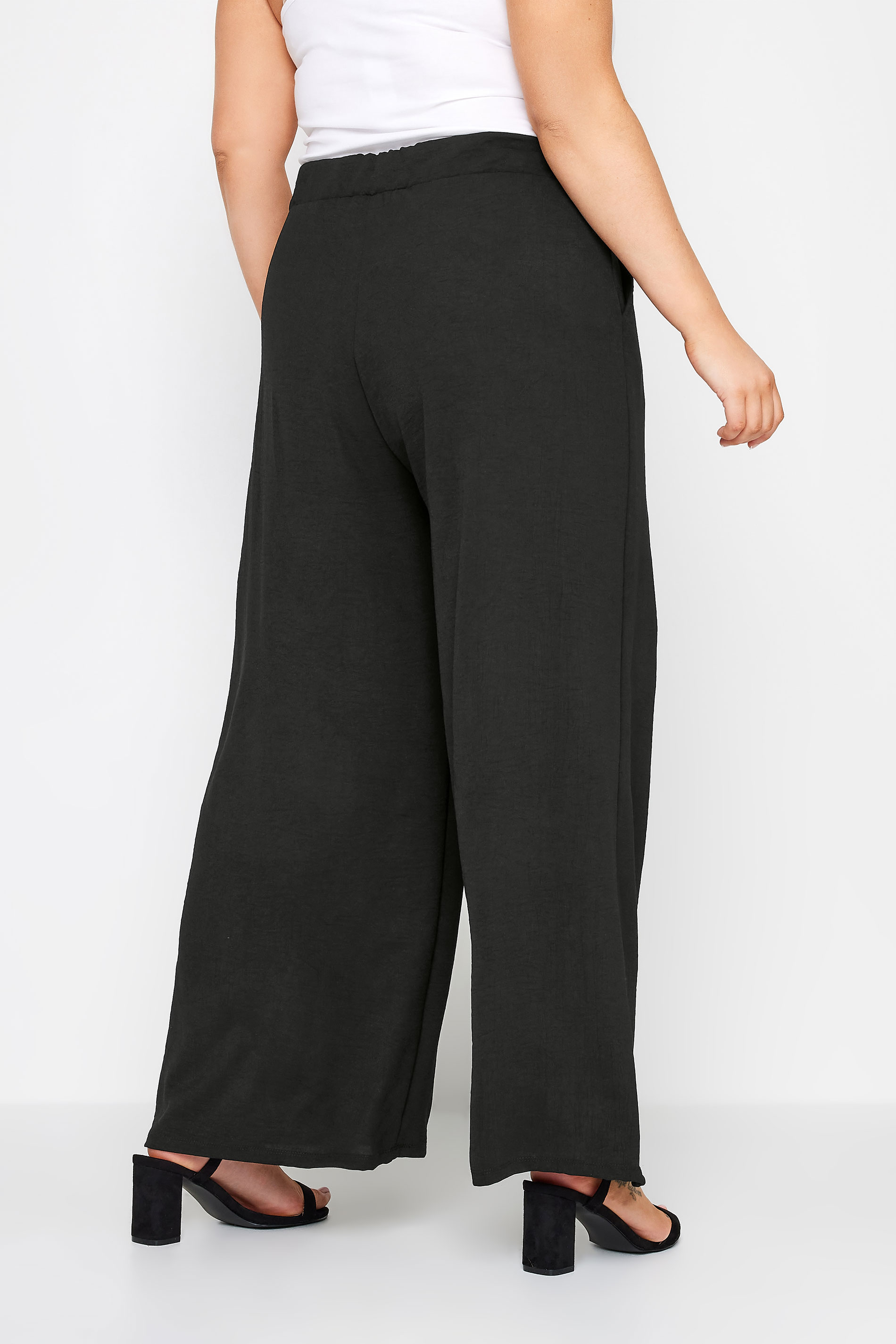 YOURS Plus Size Black Stretch Jersey Wide Leg Trousers | Yours Clothing 3