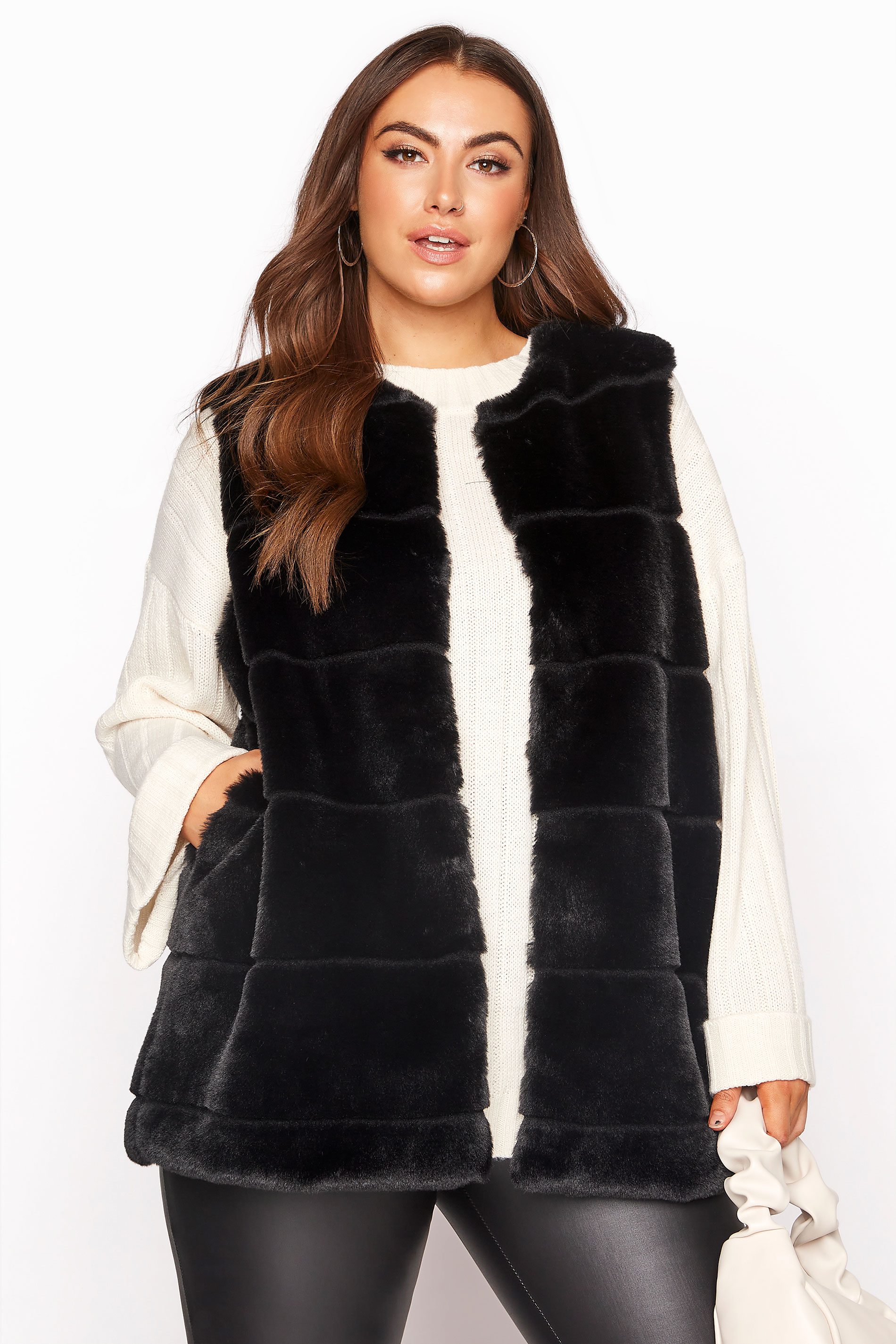 Plus Size Black Pelted Faux Fur Gilet | Yours Clothing 1
