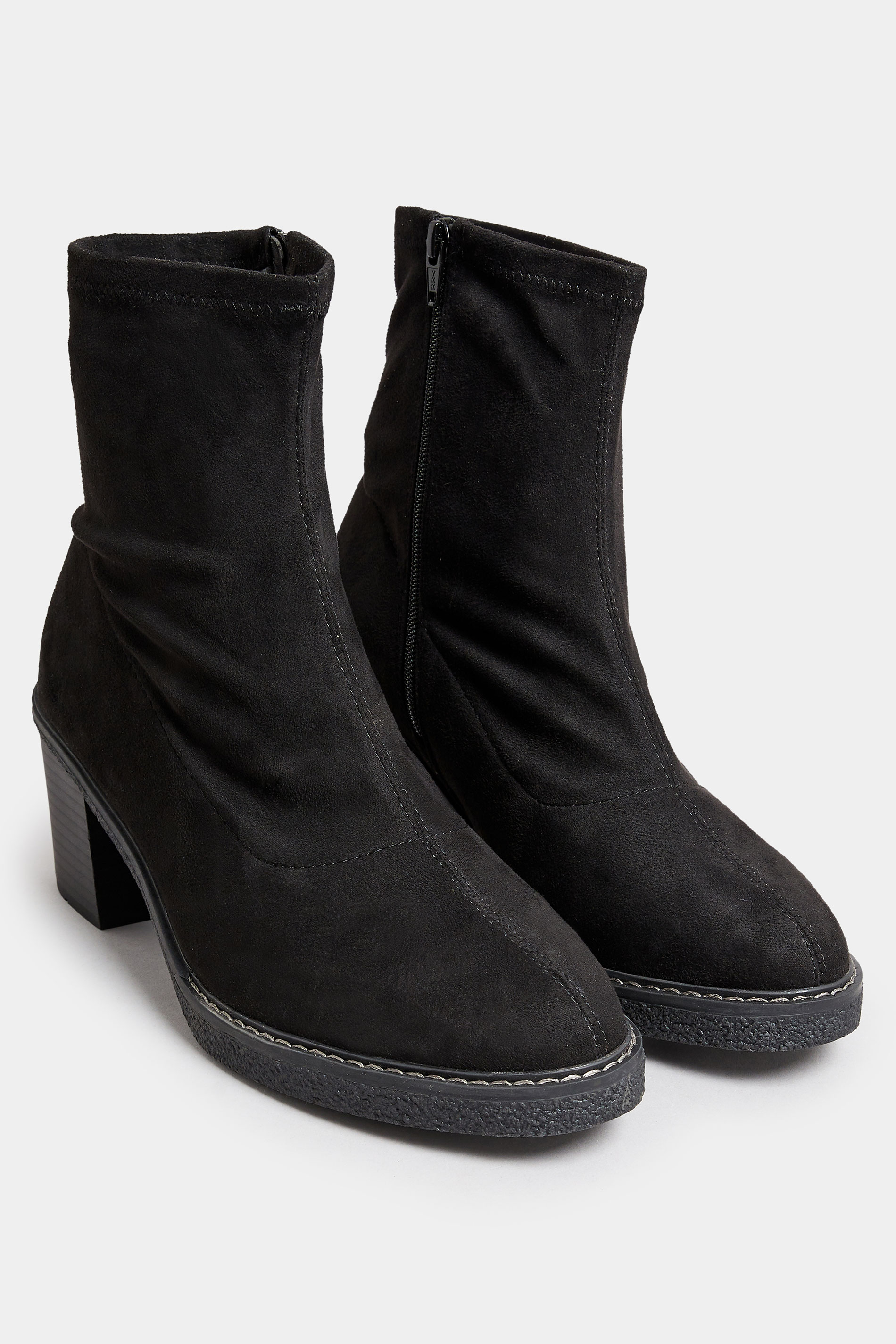 Evans Black Faux Suede Heeled Ankle Boots 2