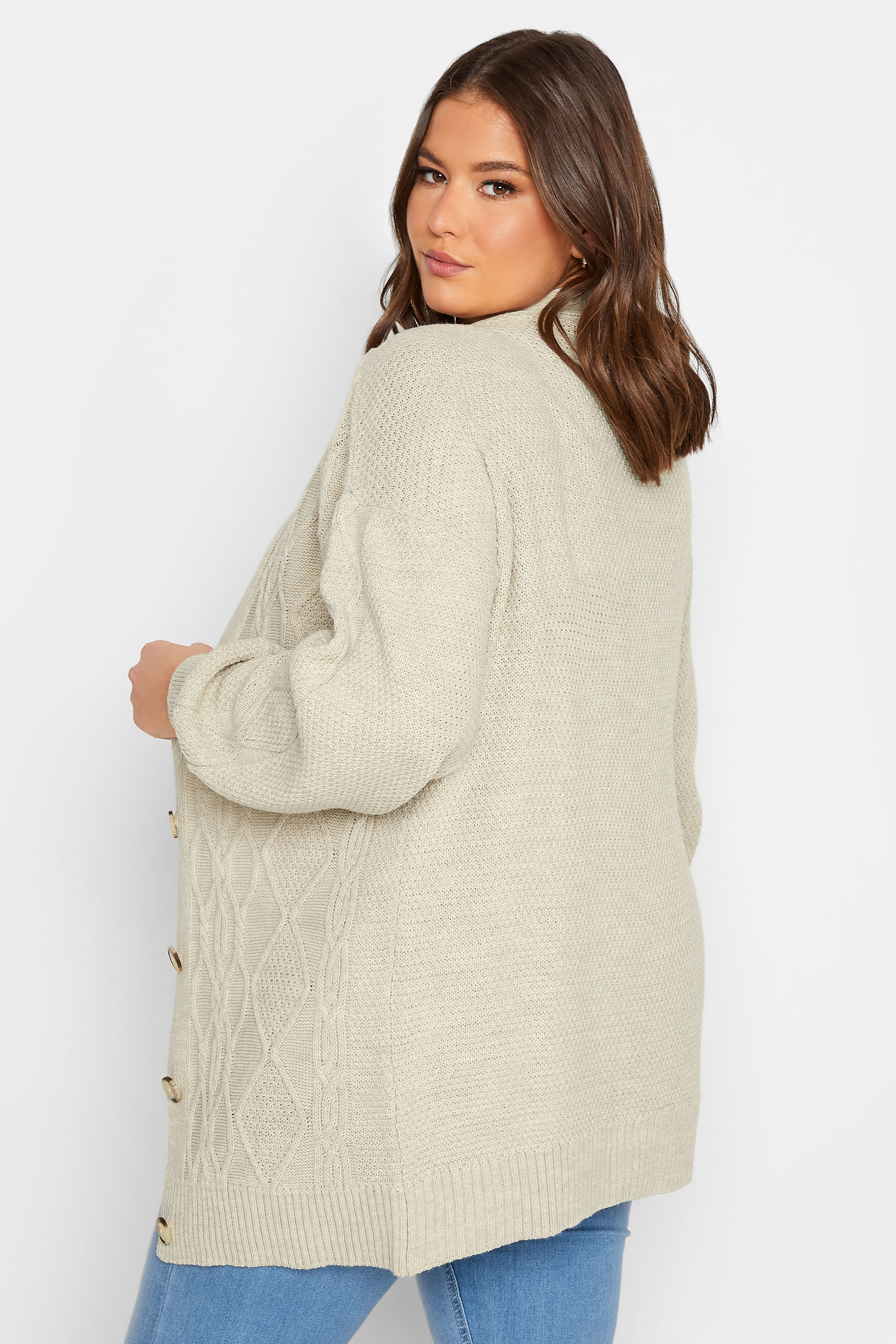 YOURS Plus Size Nude Beige Knitted Button Through Cardigan | Yours Clothing 3