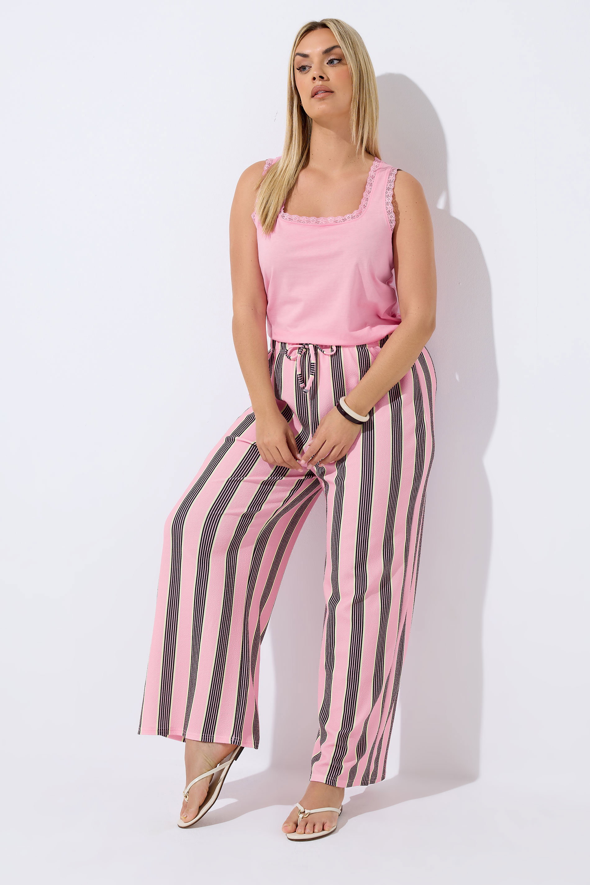 LIMITED COLLECTION Plus Size Pink Striped Wide Leg Trousers | Yours Clothing 3
