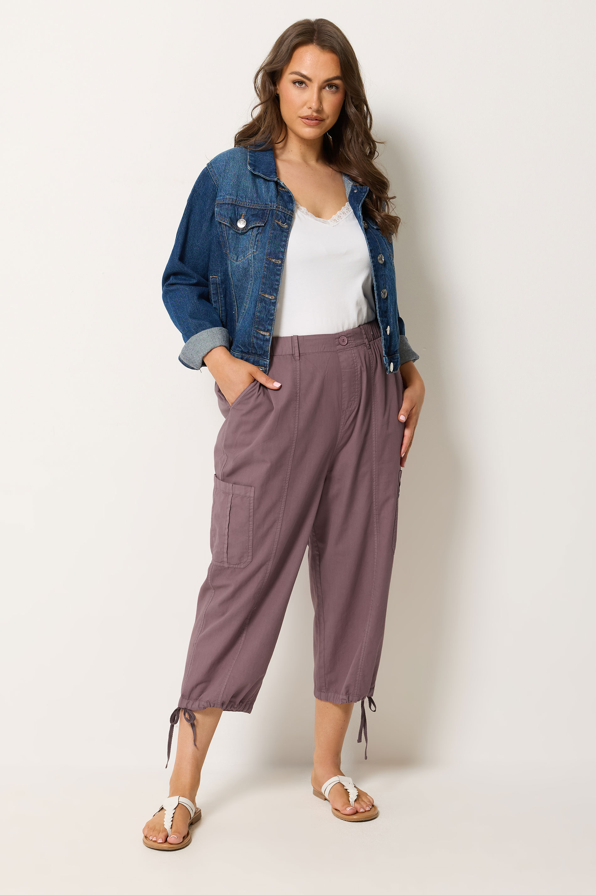 YOURS Plus Size Pink Cropped Cargo Trousers | Yours Clothing 3