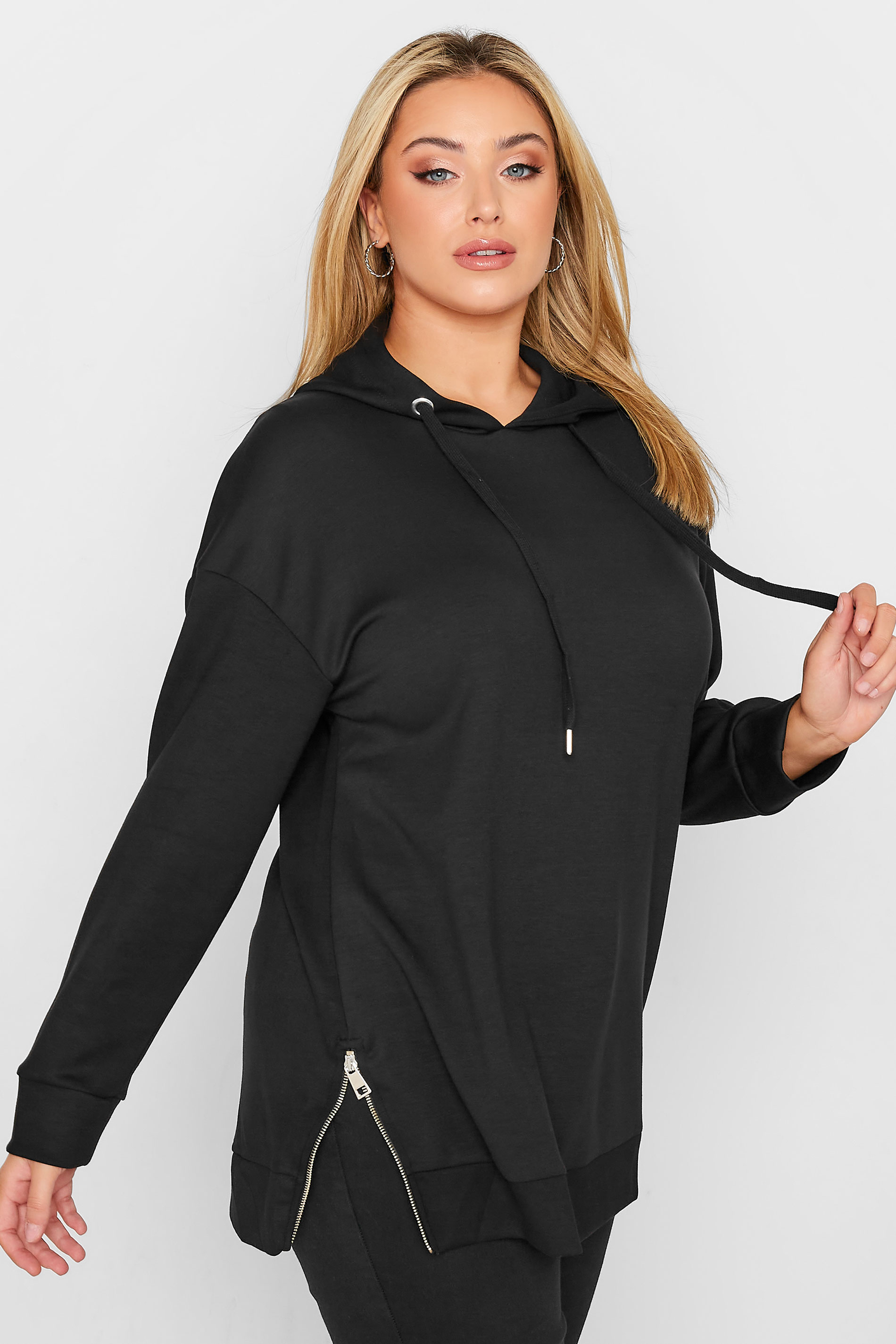 Plus Size Black Side Zip Hoodie | Yours Clothing 1