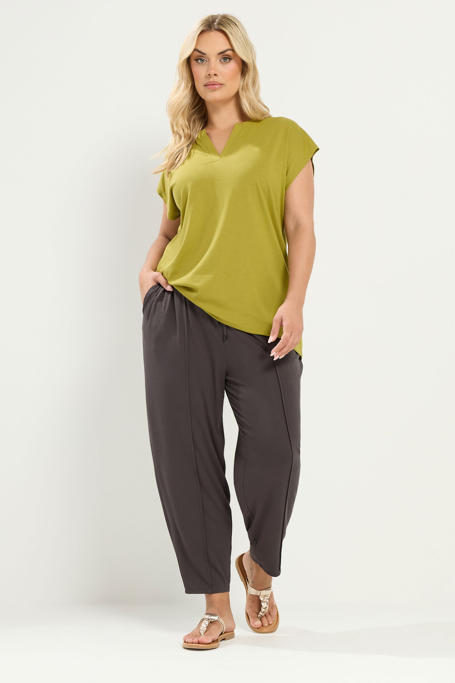 YOURS Plus Size Green Notch Neck T-Shirt | Yours Clothing 1