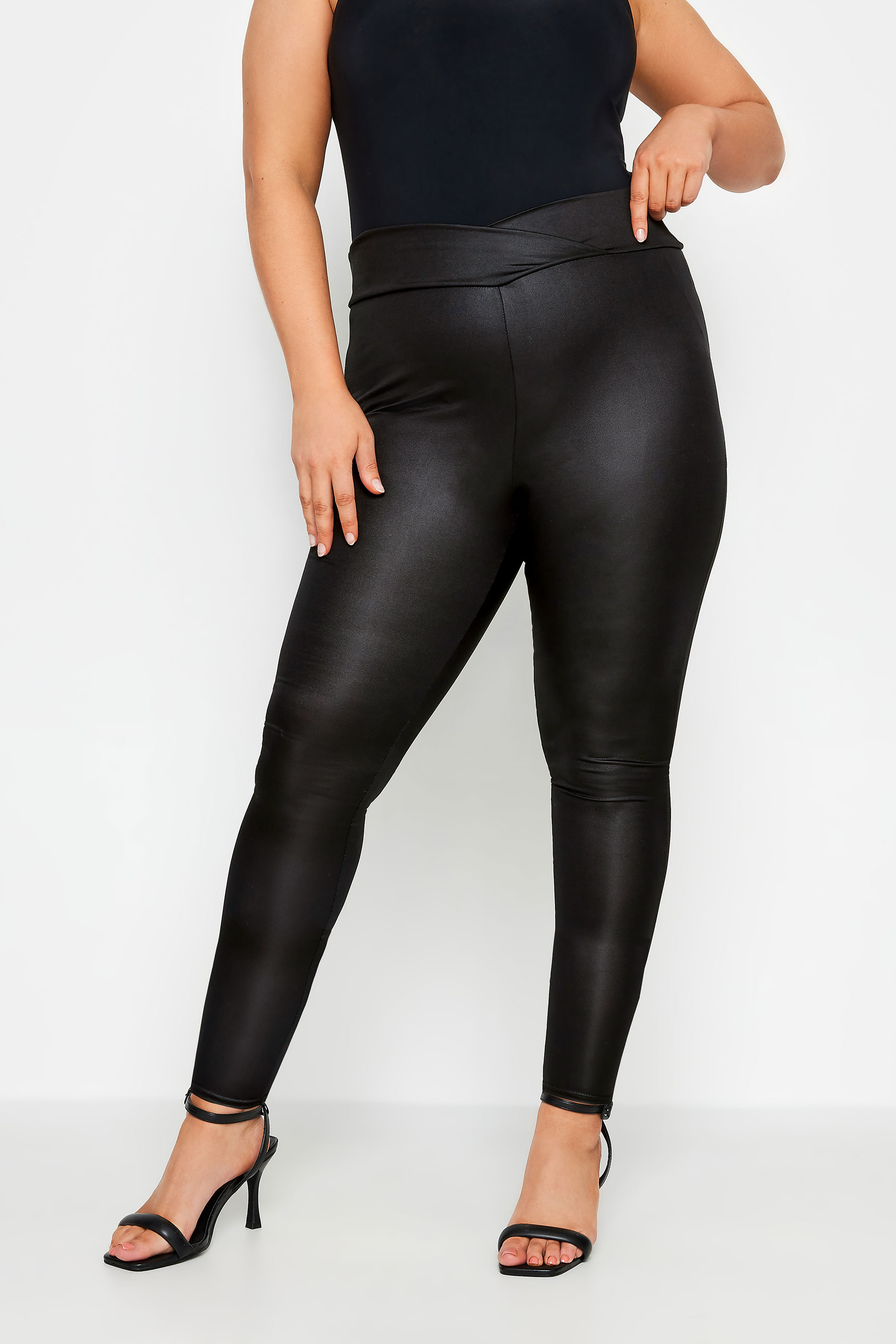 LIMITED COLLECTION Plus Size Black Faux Leather Wrap Waist Leggings | Yours Clothing 2
