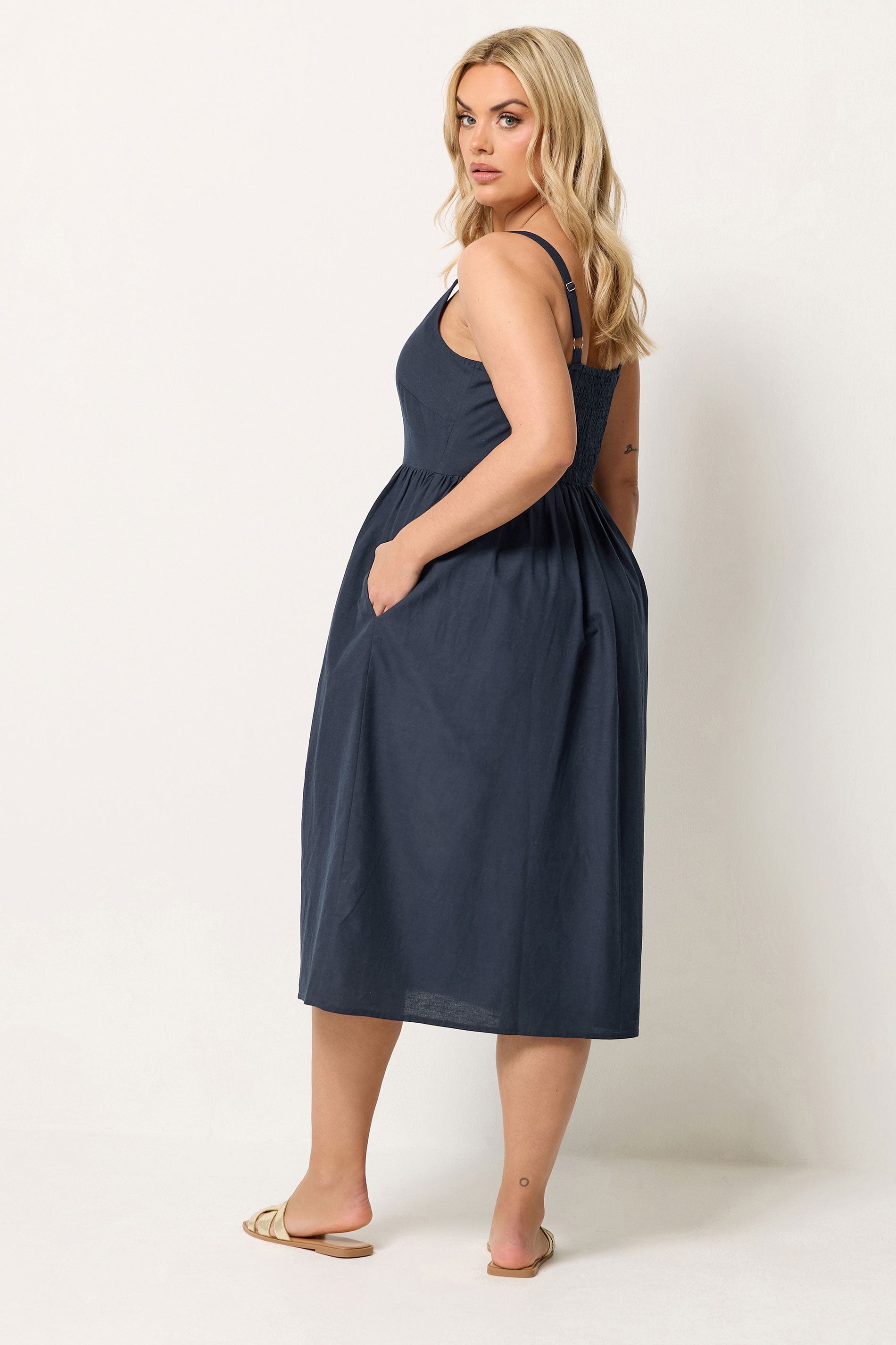 YOURS Plus Size Navy Blue Linen Sundress | Yours Clothing 2