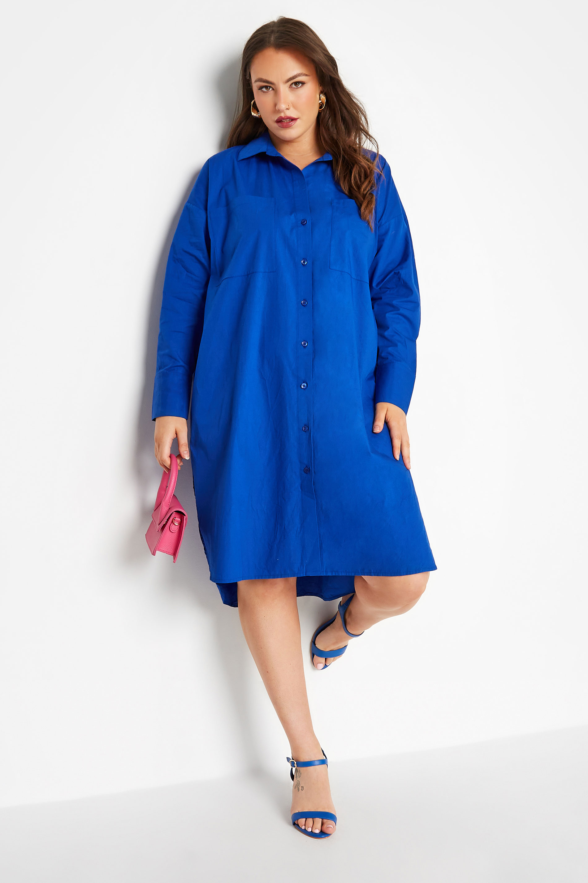 Robes Grande Taille Grande taille  Robes-Chemisiers | LIMITED COLLECTION - Robe-Chemisier Bleue Roi Manches Longues - XT78775