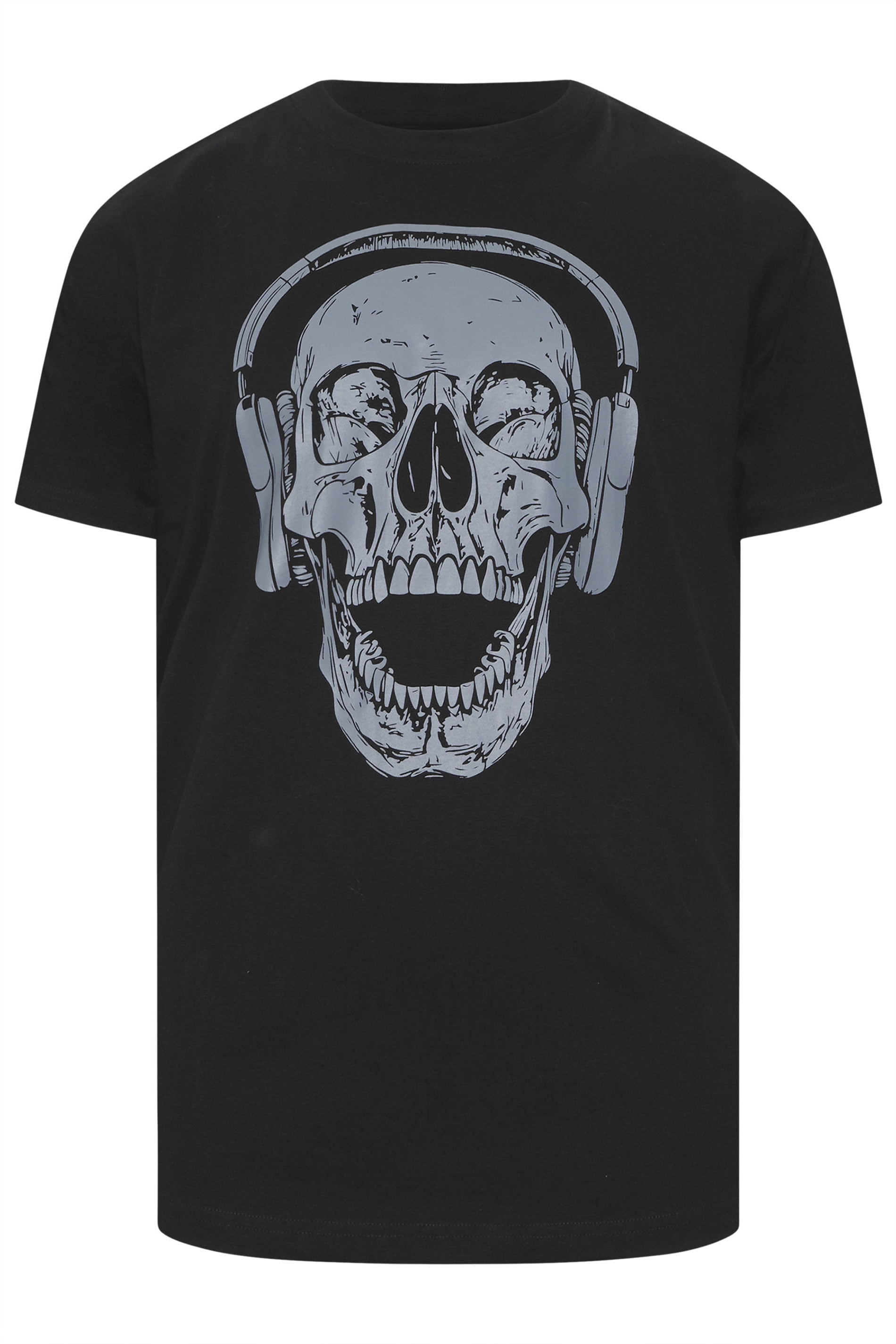 BadRhino Big & Tall Black Extra Long Skull Headphones Graphic T-Shirt | BadRhino 5
