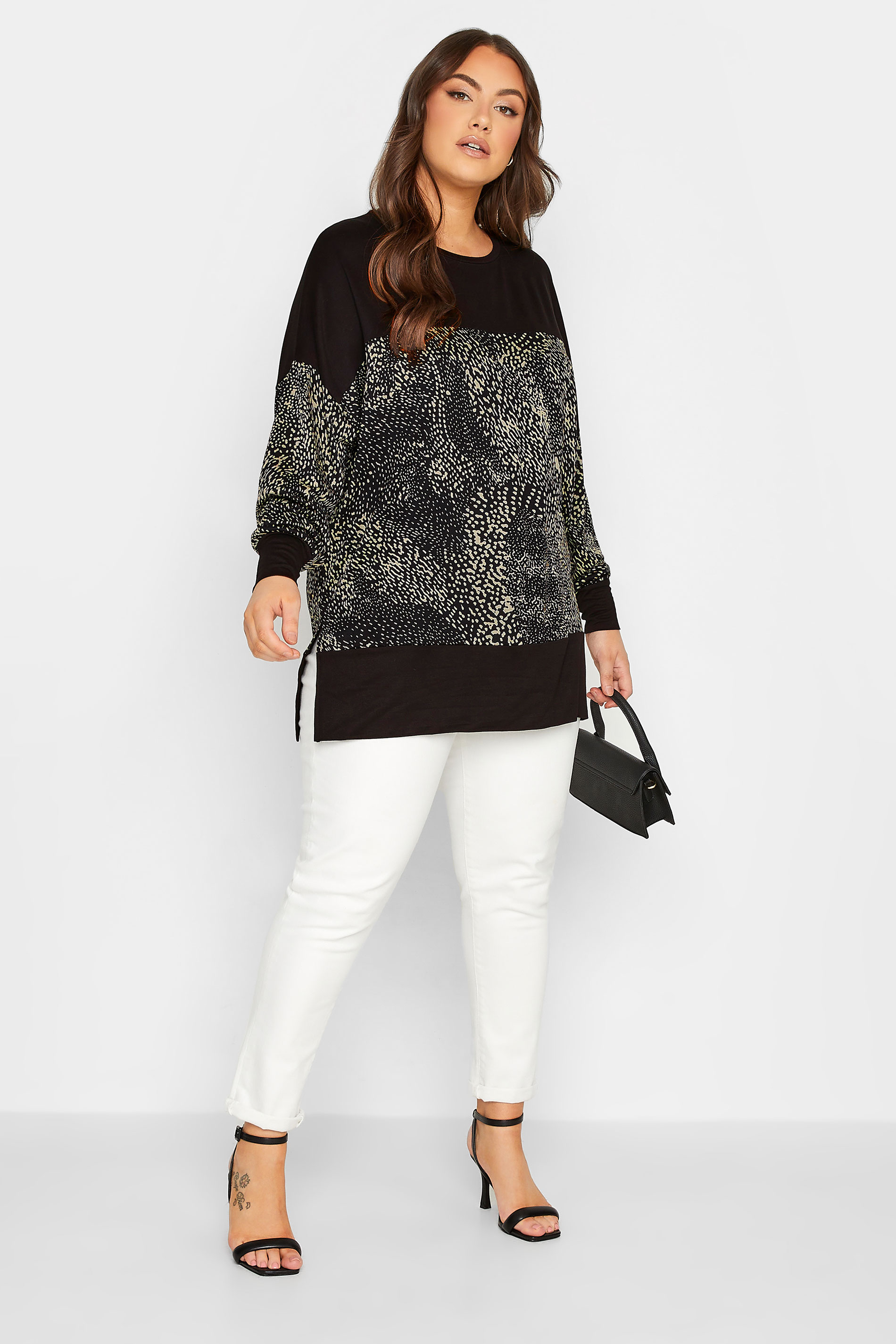 Plus Size Black Mixed Animal Print Long Sleeve Top | Yours Clothing  2