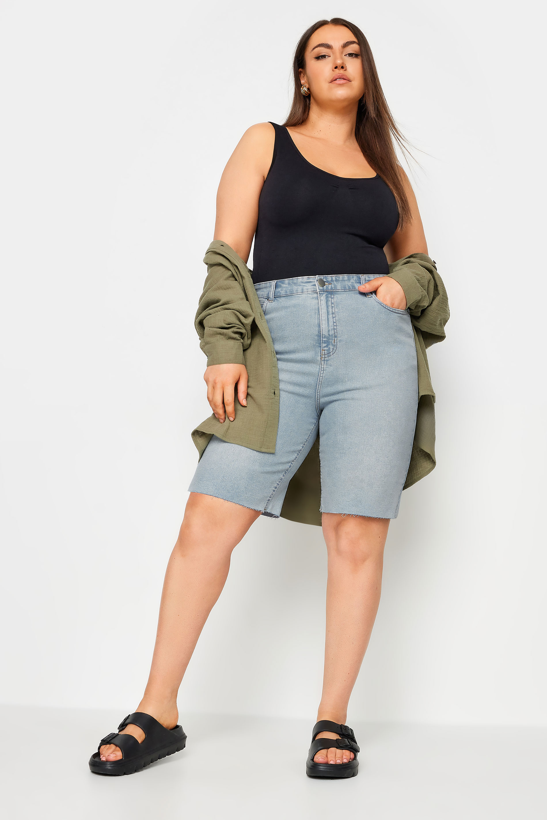 YOURS Curve Plus Size Light Blue Bermuda Shorts | Yours Clothing  2